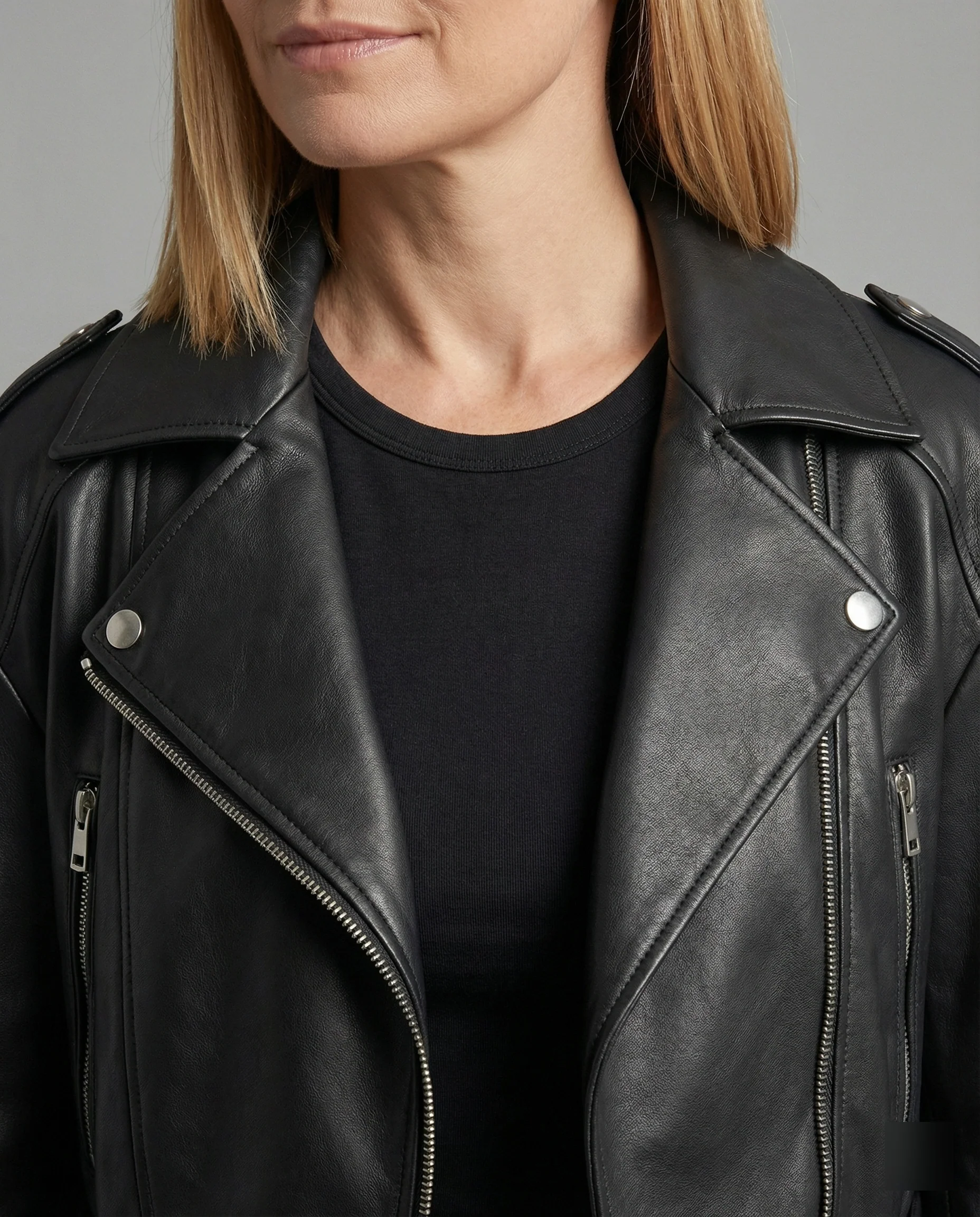 Damen Lederjacke Schwarz mit Gürtel - Image 4