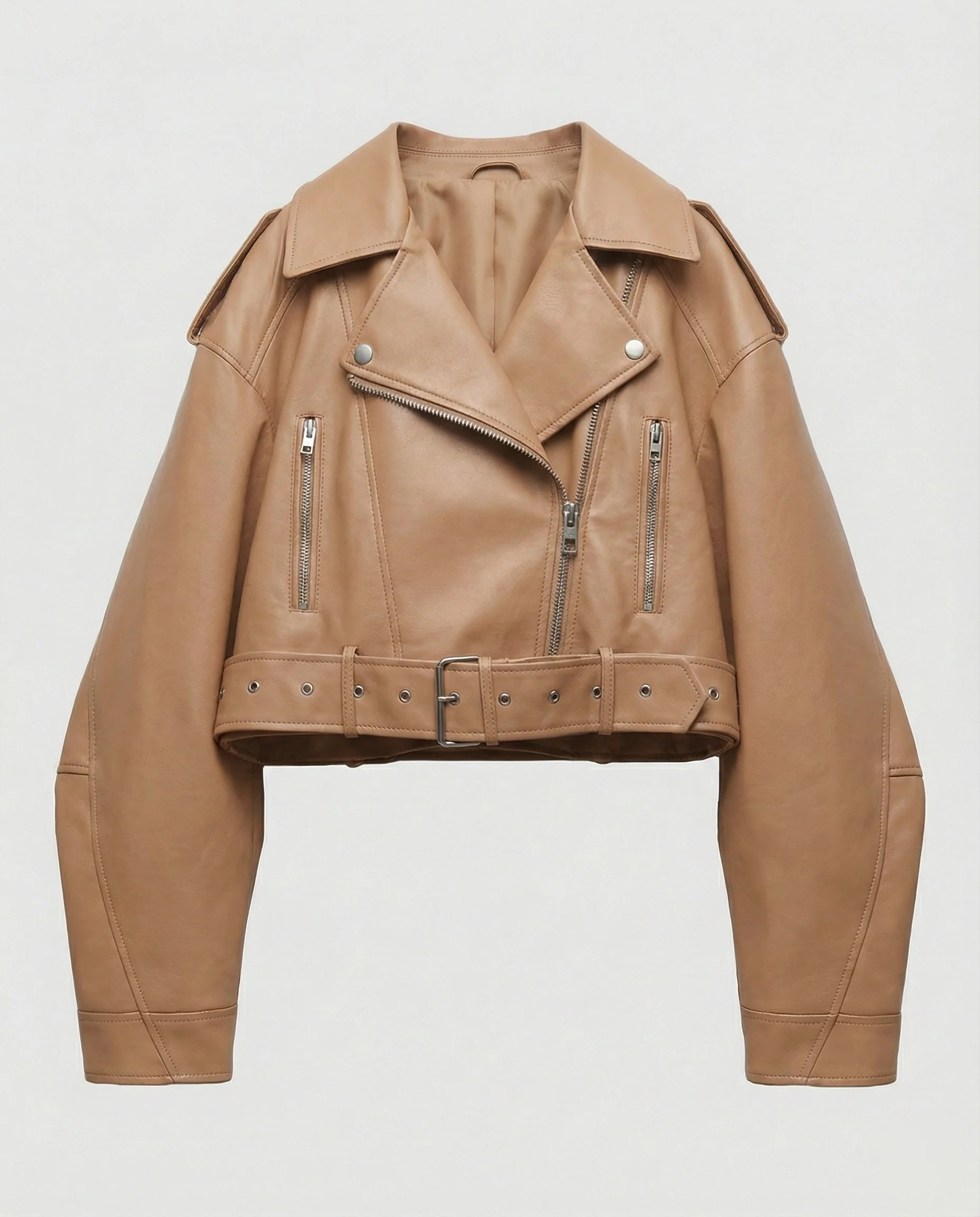 Damen Lederjacke Schwarz mit Gürtel - Image 9