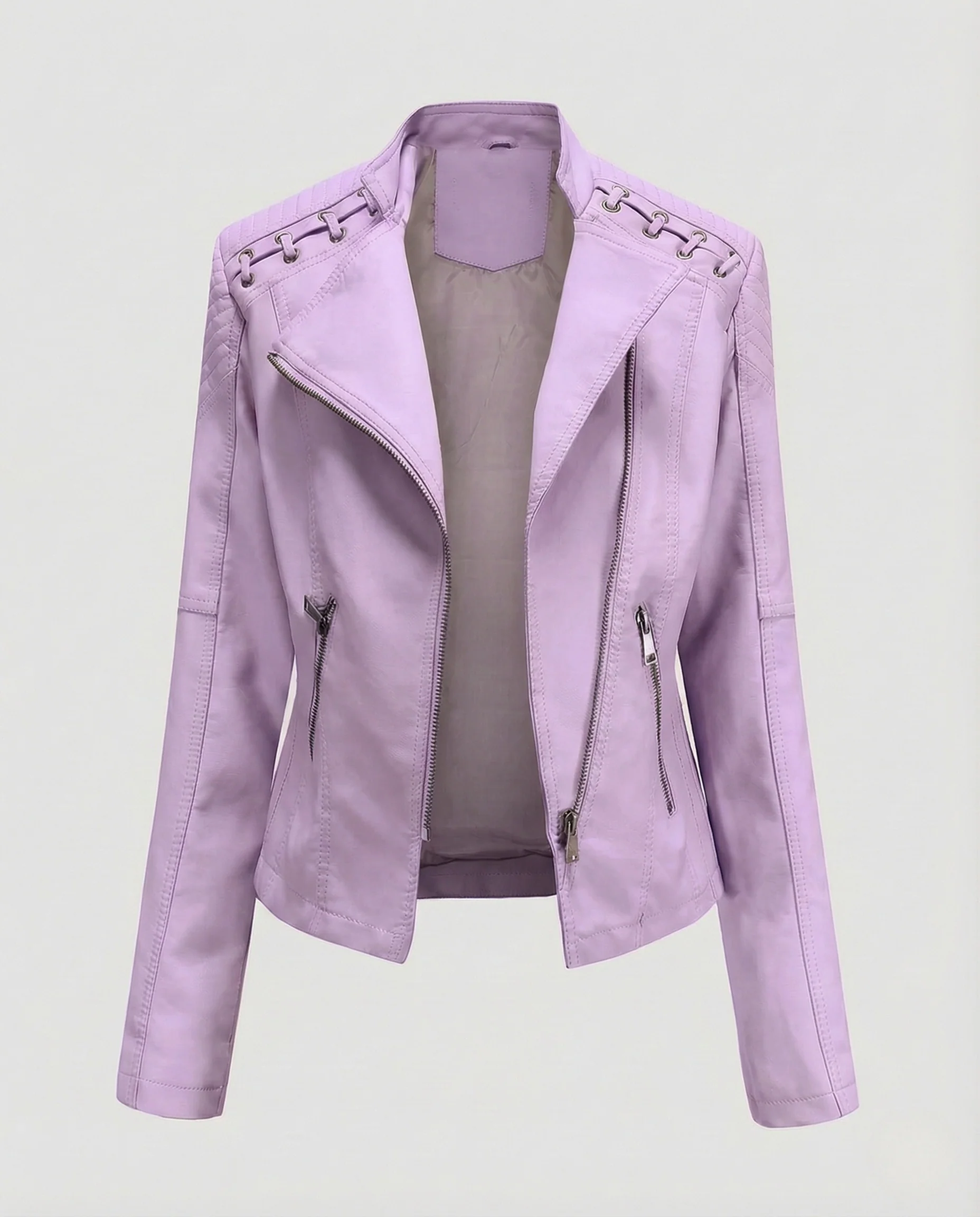 Damen Bikerjacke Lederimitat Schnürdetail - Image 16