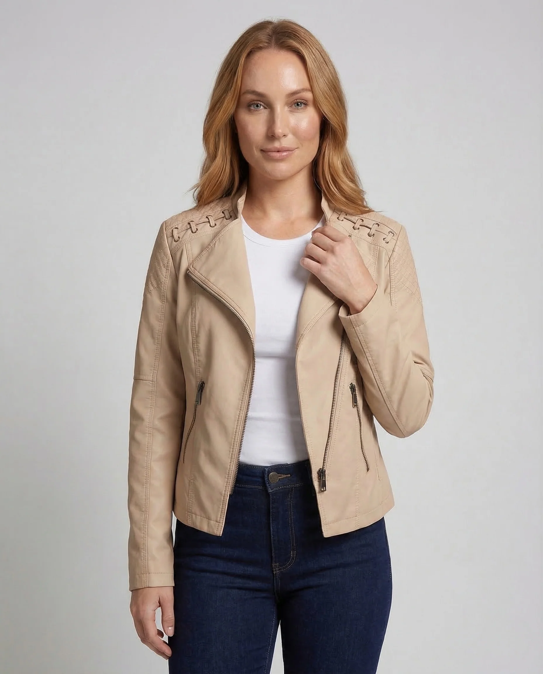 Damen Bikerjacke Lederimitat Schnürdetail - Image 2