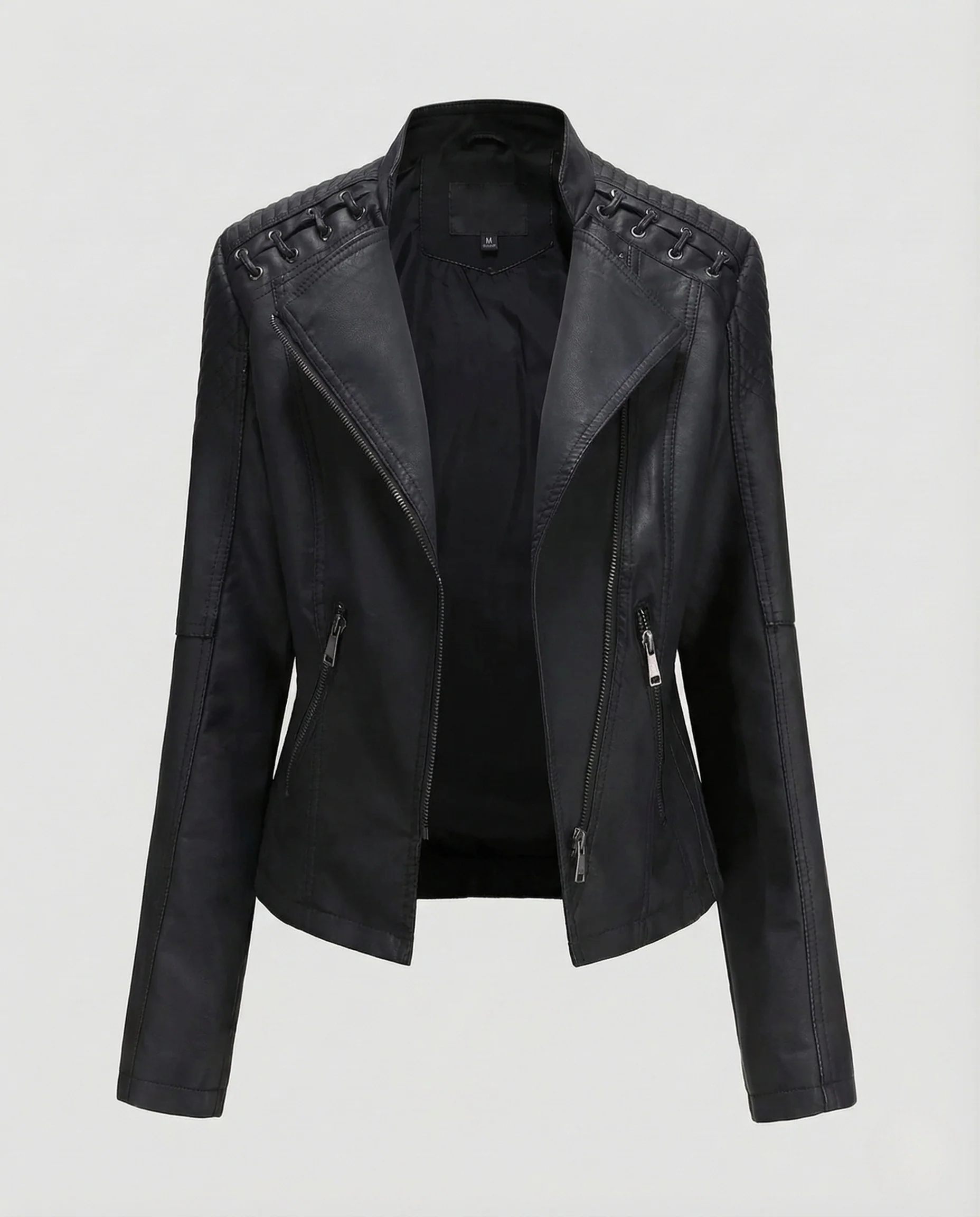 Damen Bikerjacke Lederimitat Schnürdetail - Image 7