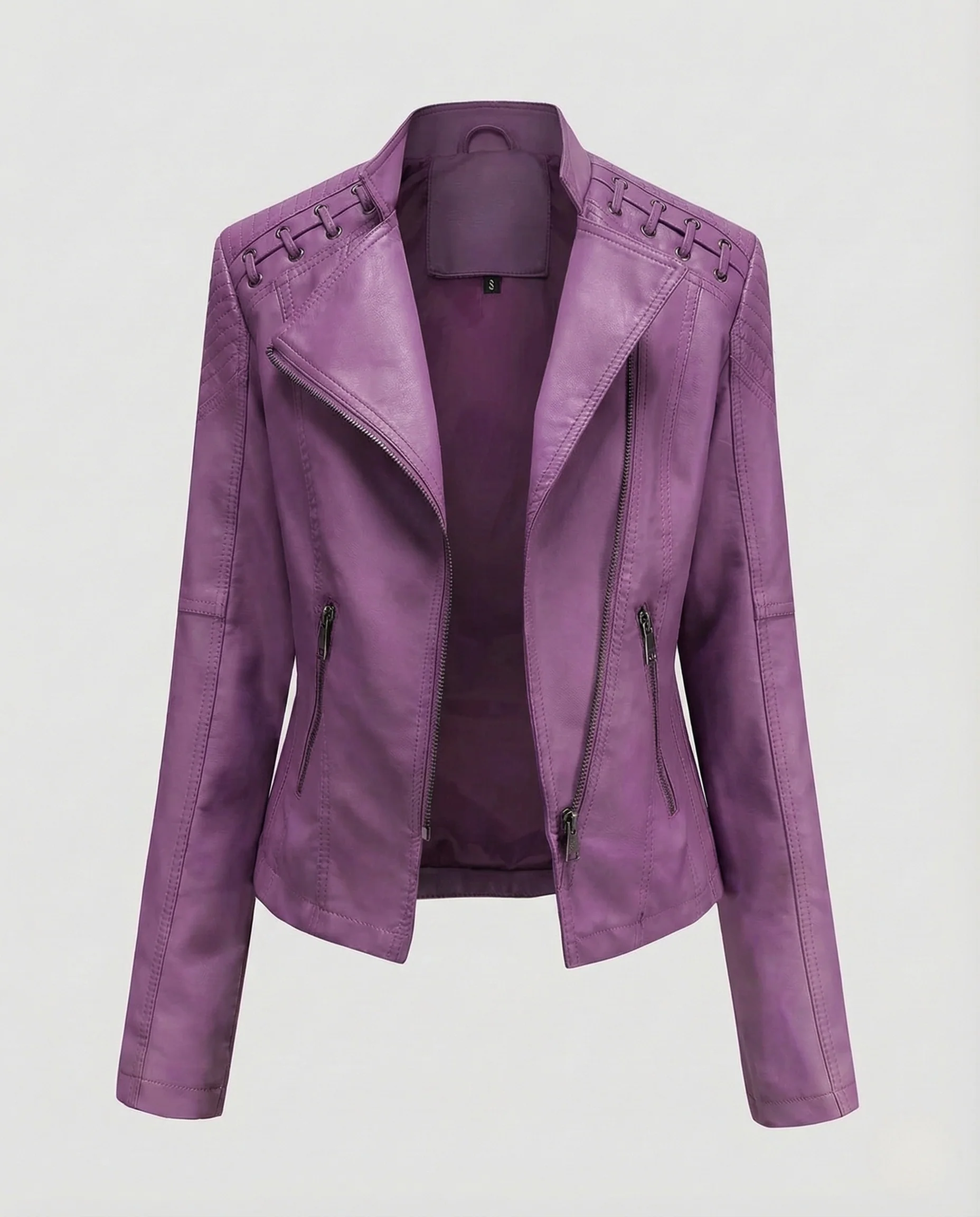 Damen Bikerjacke Lederimitat Schnürdetail - Image 8