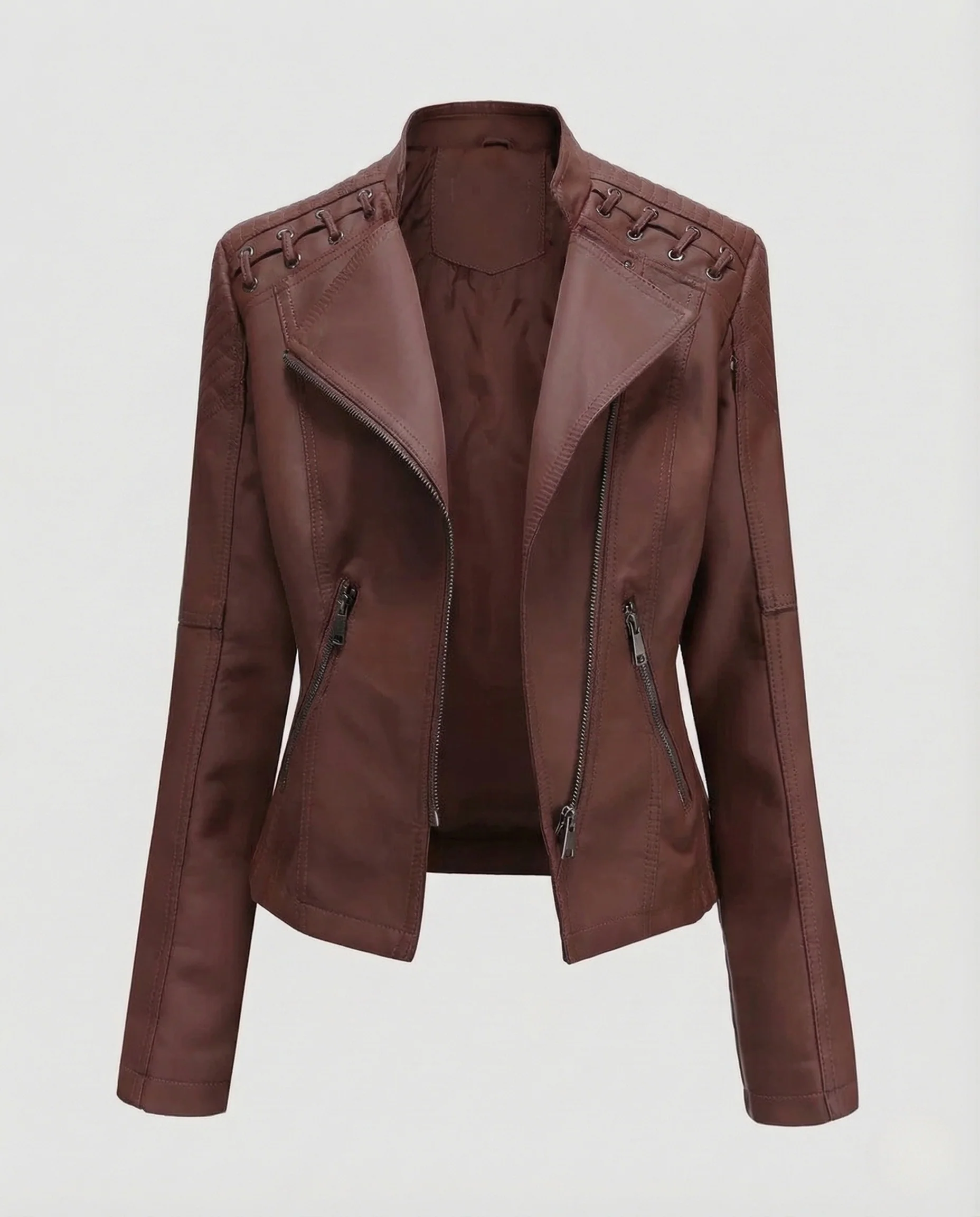 Damen Bikerjacke Lederimitat Schnürdetail - Image 9