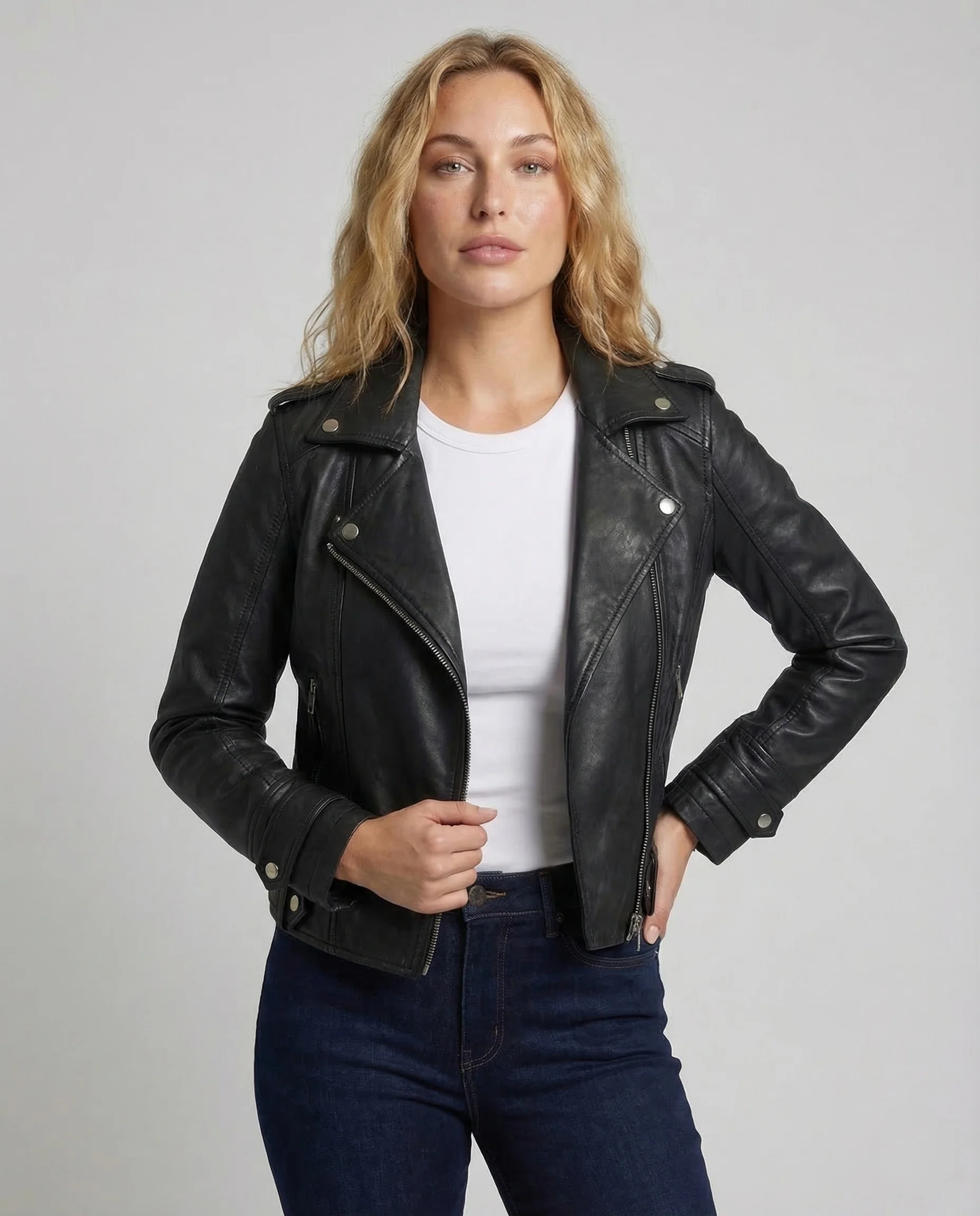 Damen Kunstleder Bikerjacke Tailliert - Image 2