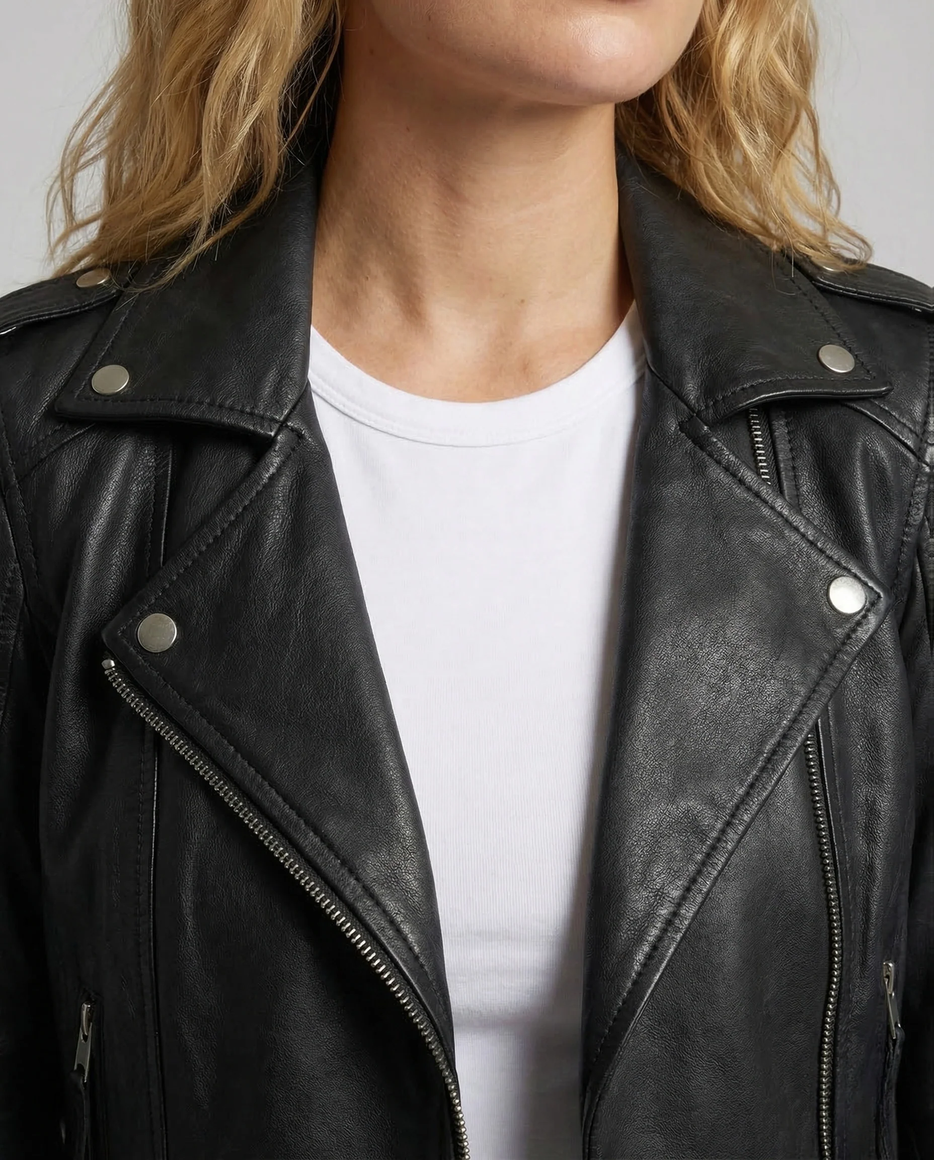 Damen Kunstleder Bikerjacke Tailliert - Image 3