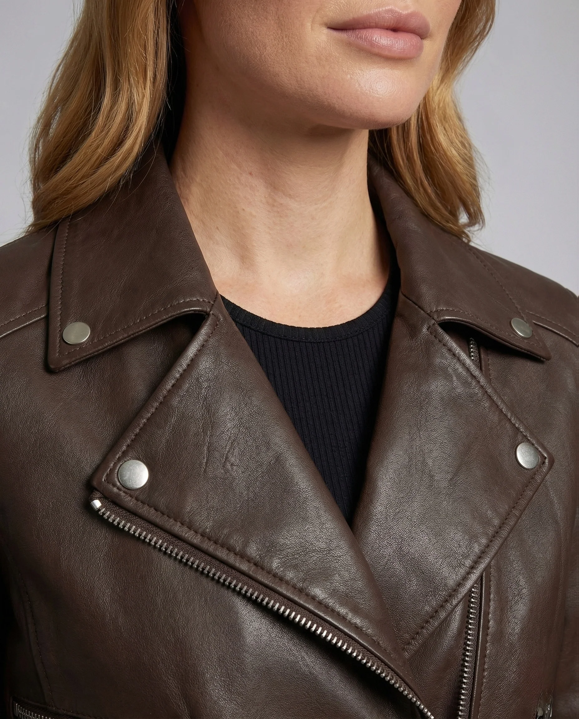 Damen Bikerjacke Veganleder Tailliert Reißverschluss - Image 3
