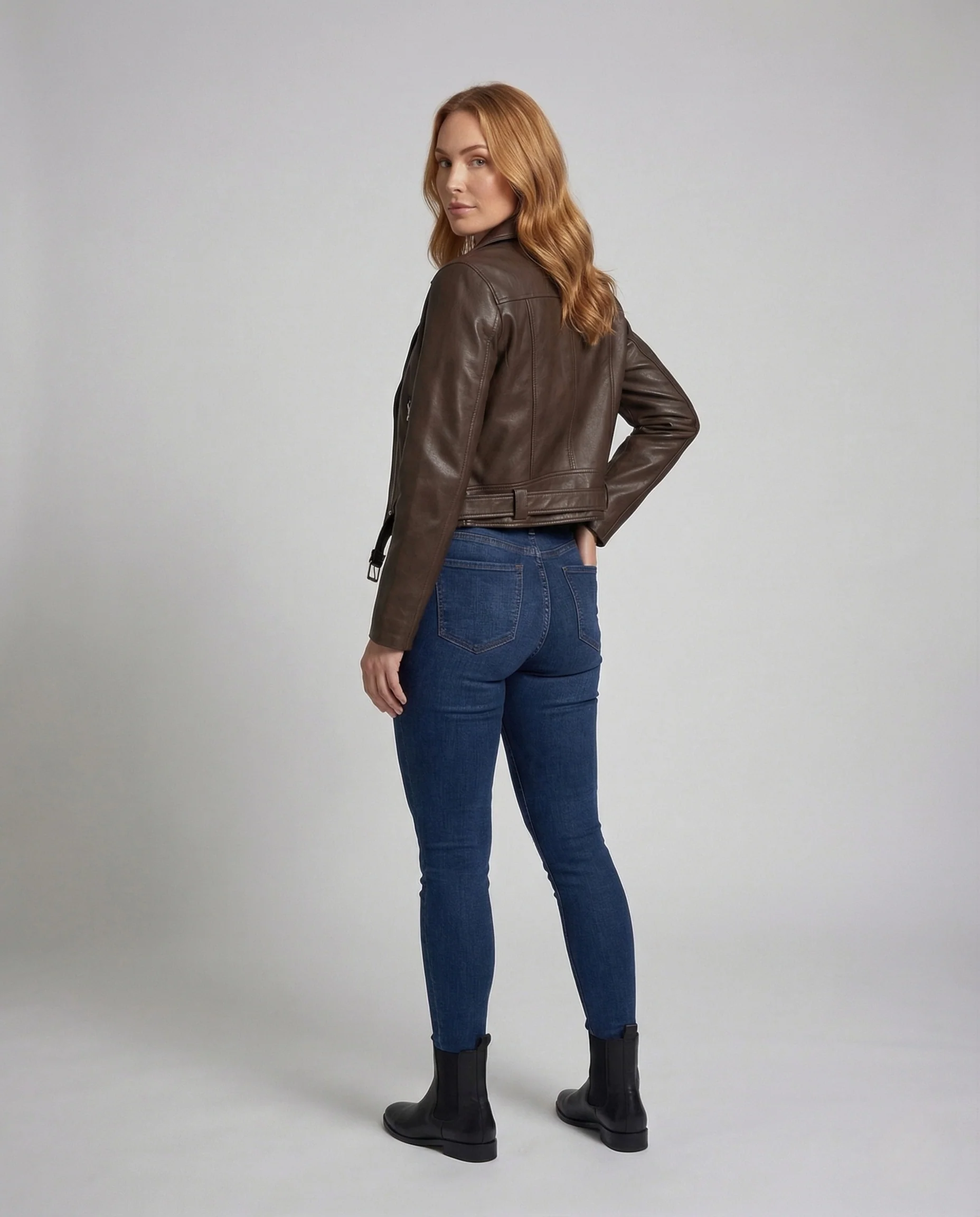Damen Bikerjacke Veganleder Tailliert Reißverschluss - Image 4
