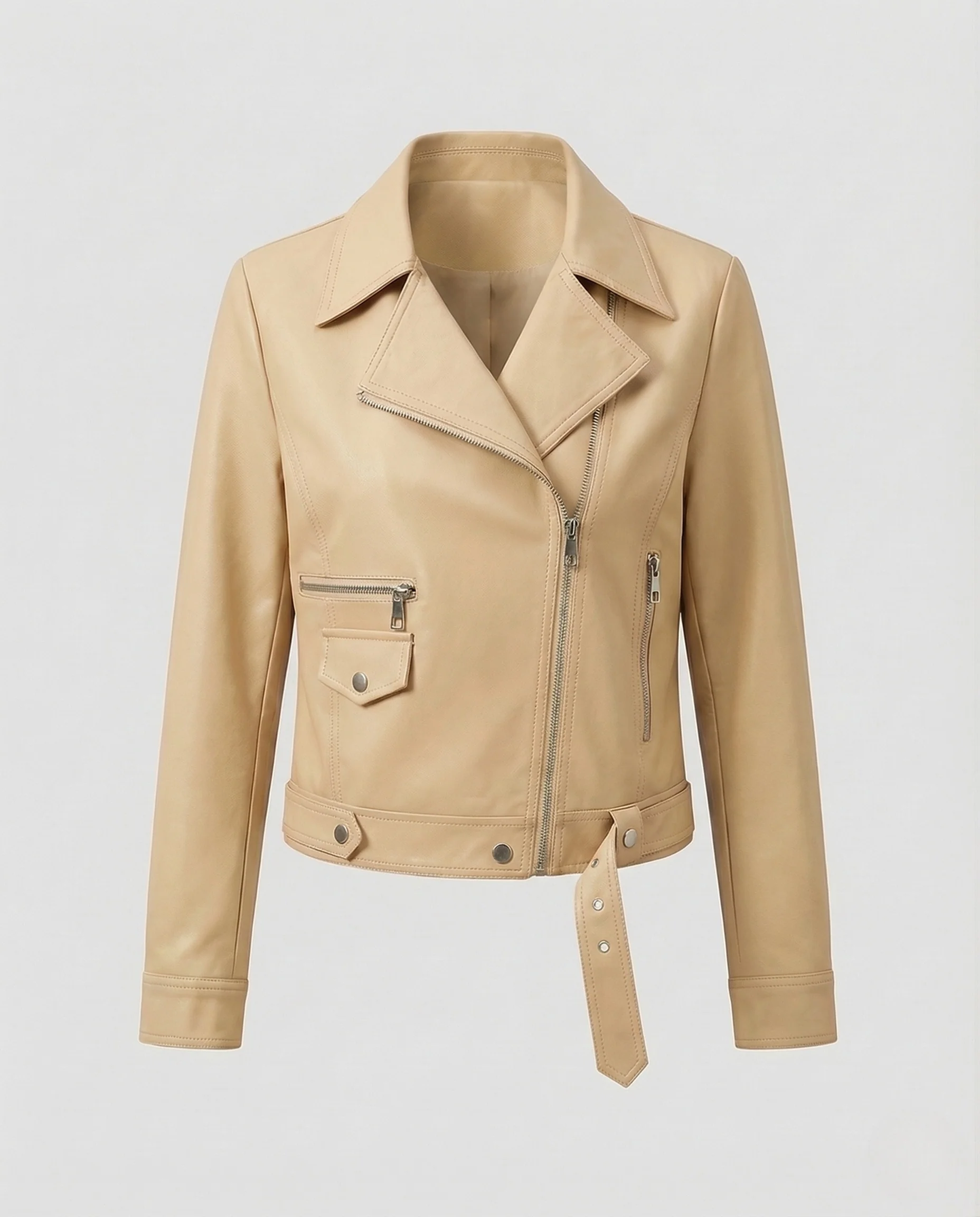Damen Bikerjacke Veganleder Tailliert Reißverschluss - Image 7