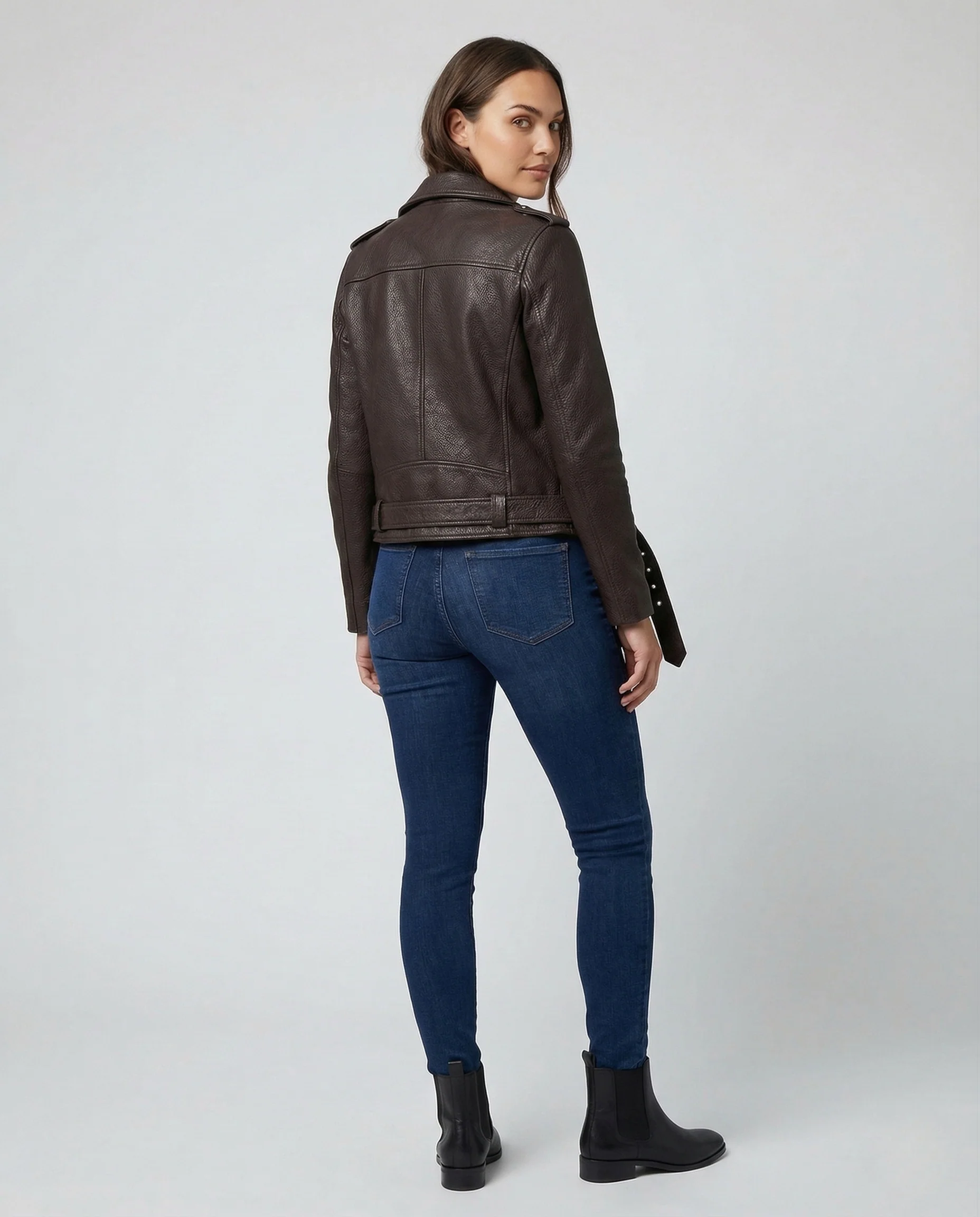 Damen Bikerjacke Kunstleder Tailliert Asymmetrischer Reißverschluss - Image 4