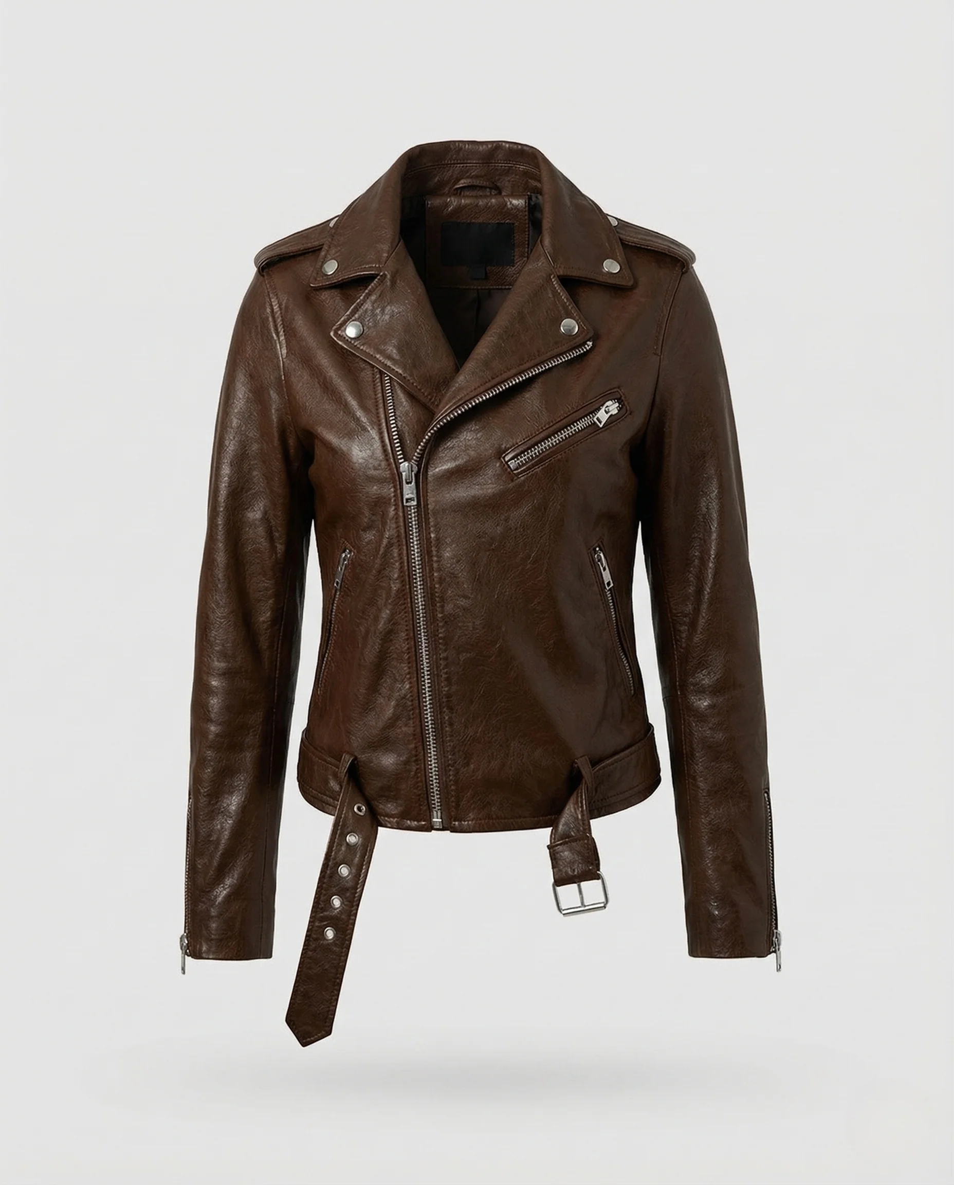 Damen Bikerjacke Kunstleder Tailliert Asymmetrischer Reißverschluss - Image 5