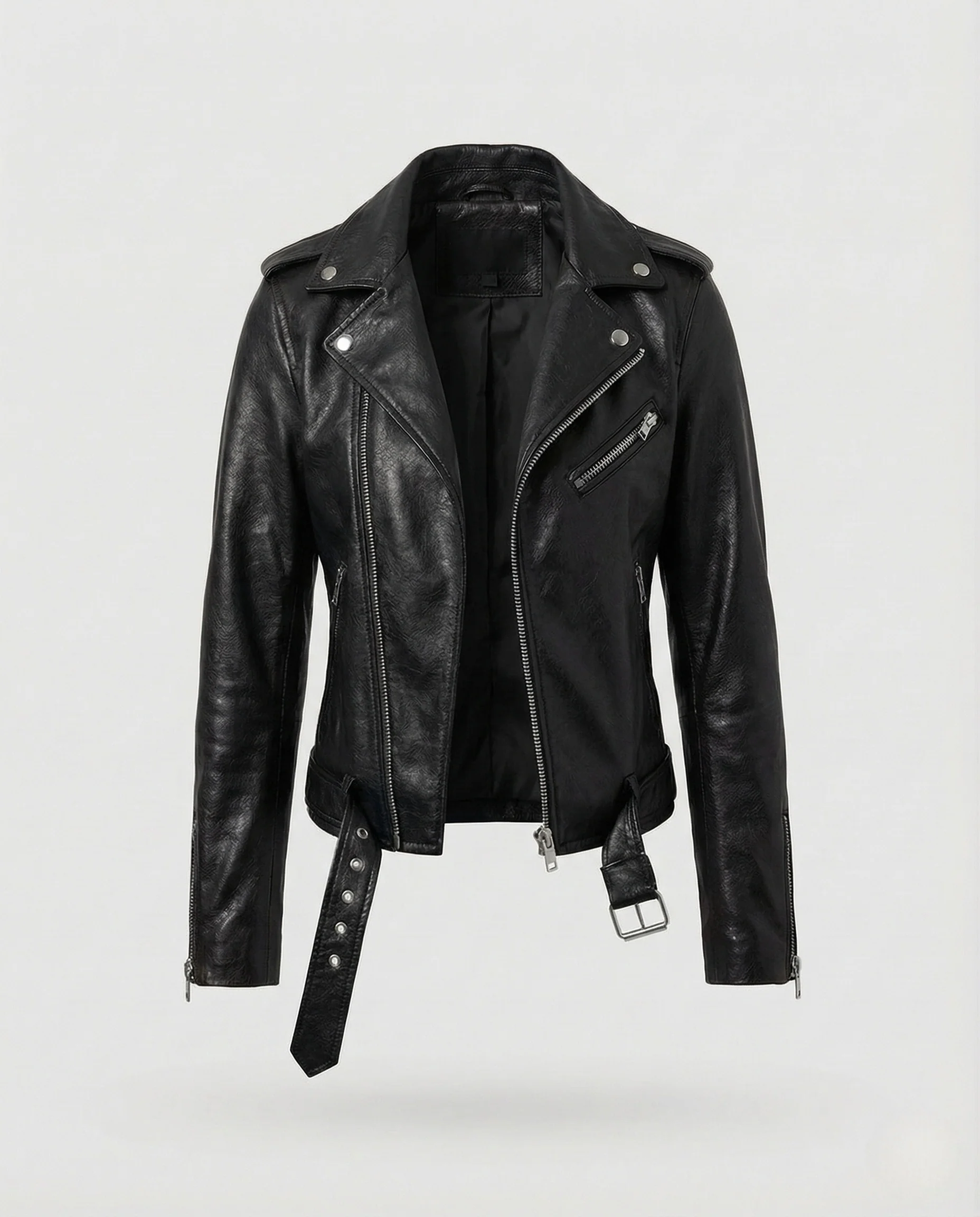 Damen Bikerjacke Kunstleder Tailliert Asymmetrischer Reißverschluss - Image 7