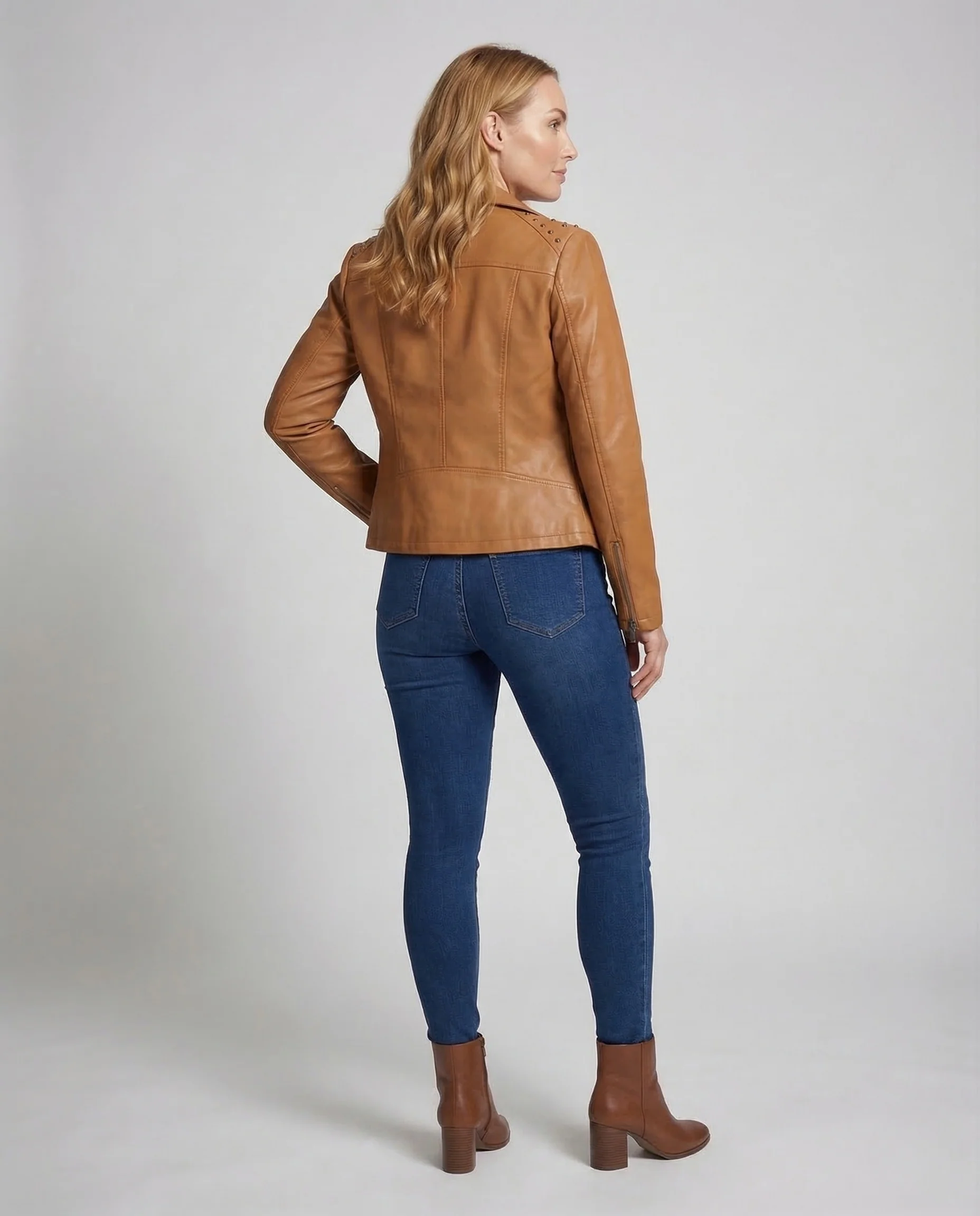 Damen Bikerjacke Lederimitat Nieten - Image 4