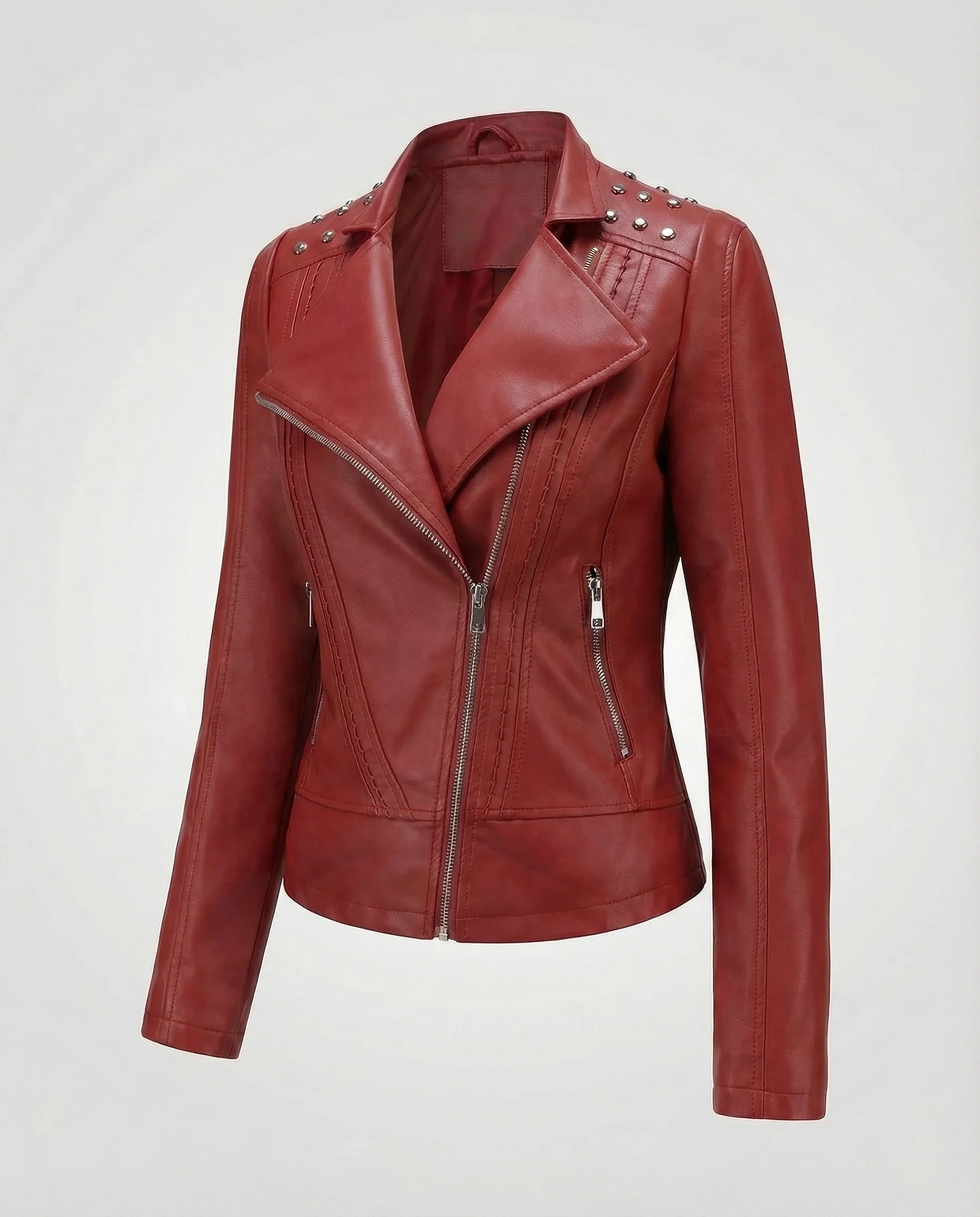 Damen Bikerjacke Lederimitat Nieten - Image 6