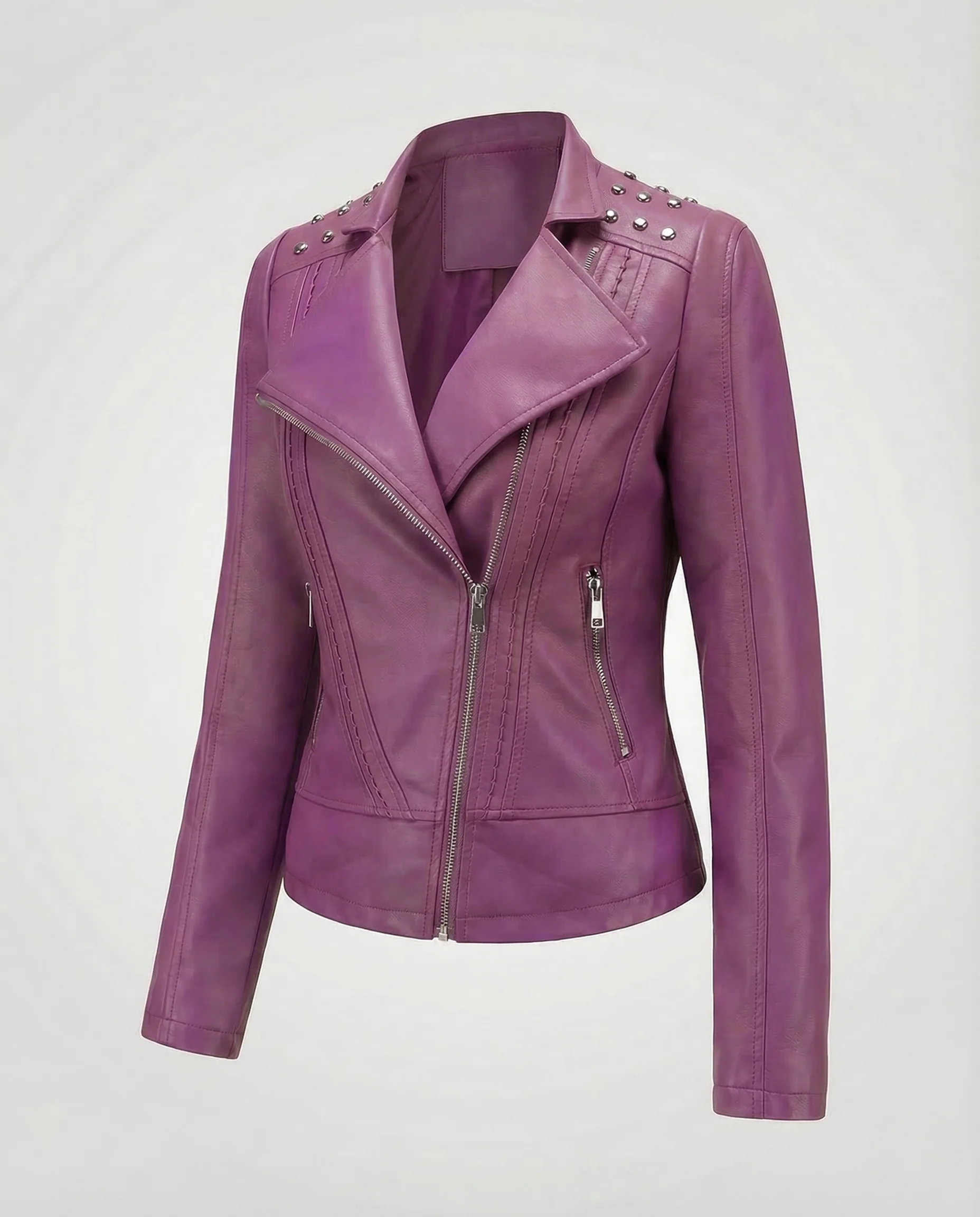 Damen Bikerjacke Lederimitat Nieten - Image 8