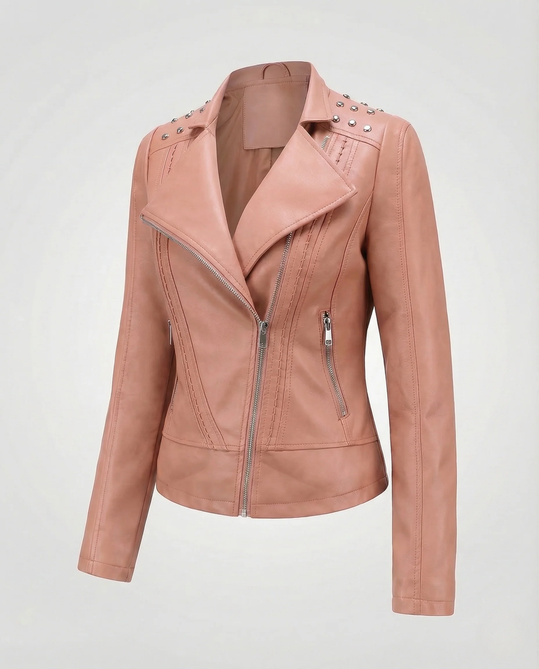 Damen Bikerjacke Lederimitat Nieten - Image 9