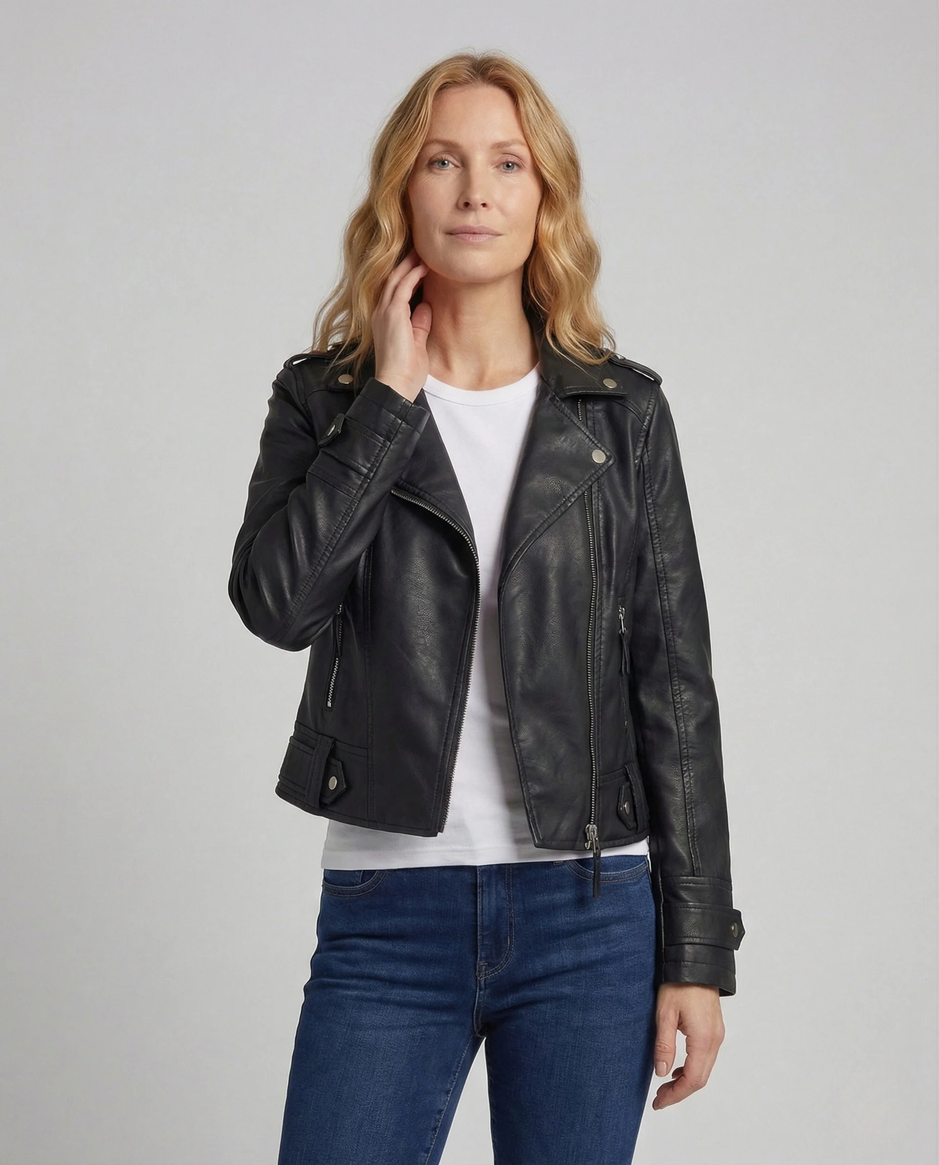 Damen Taillierte Bikerjacke Kunstleder - Image 2