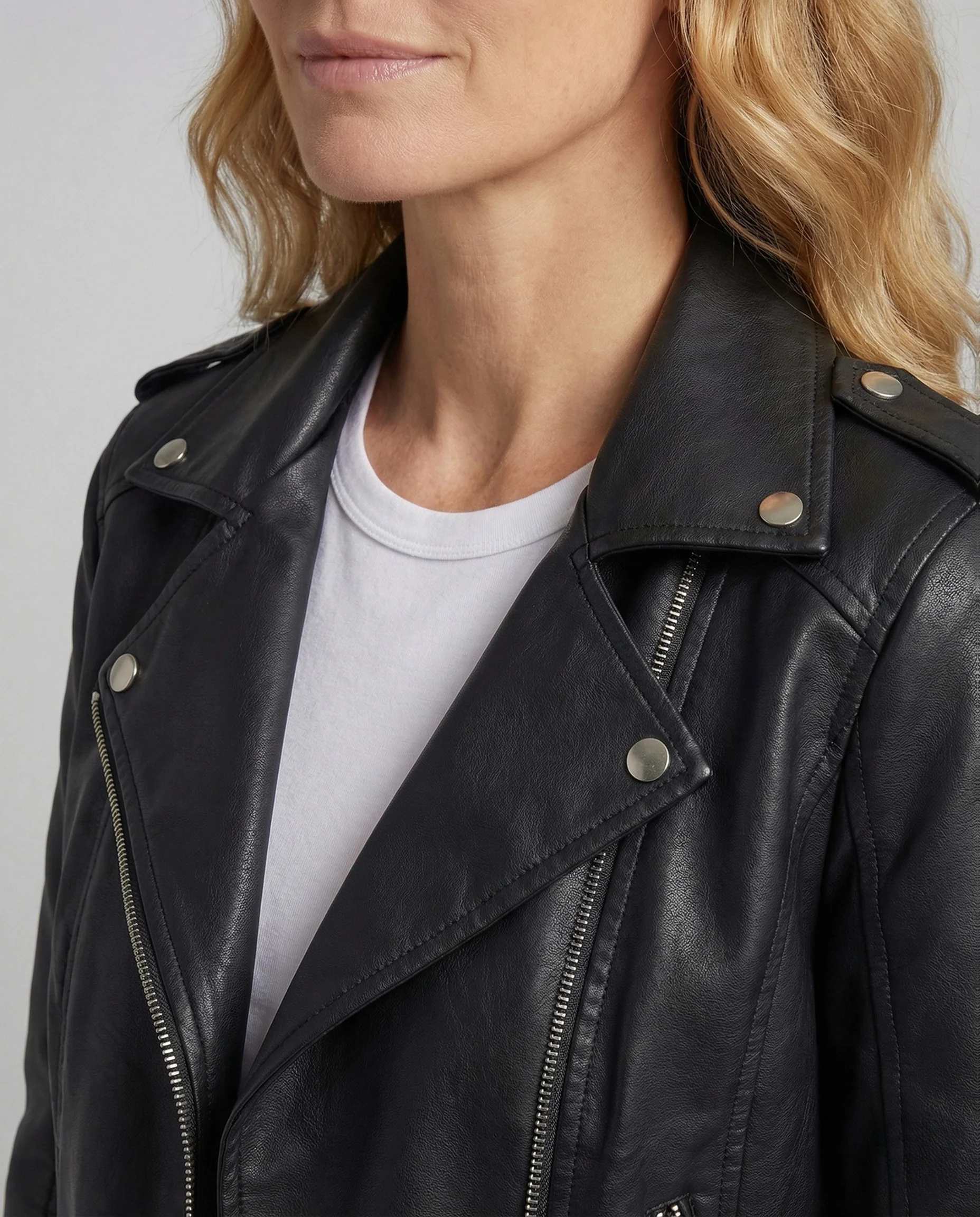 Damen Taillierte Bikerjacke Kunstleder - Image 3