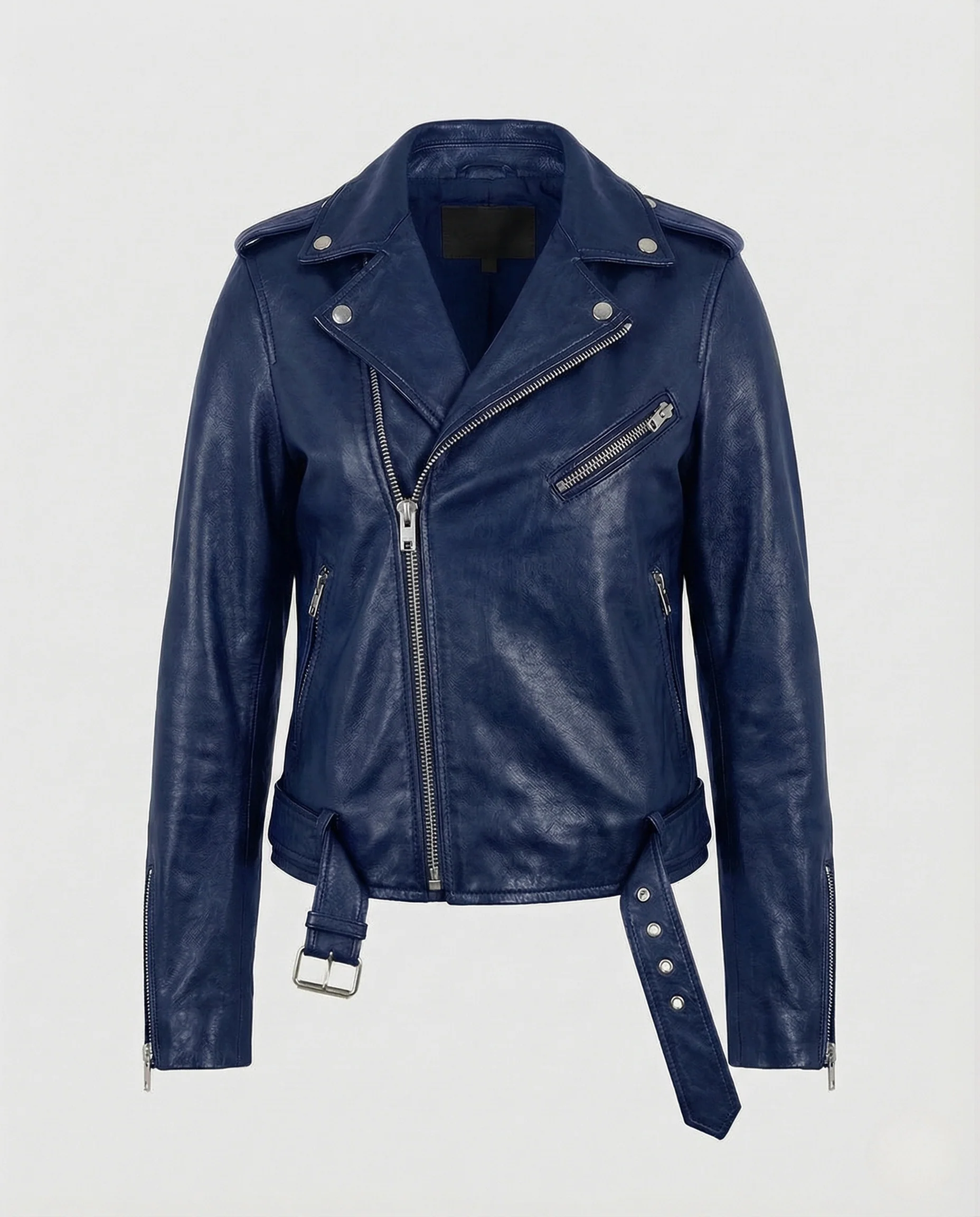 Damen taillierte Bikerjacke Lederoptik mit Gürtel - Image 6