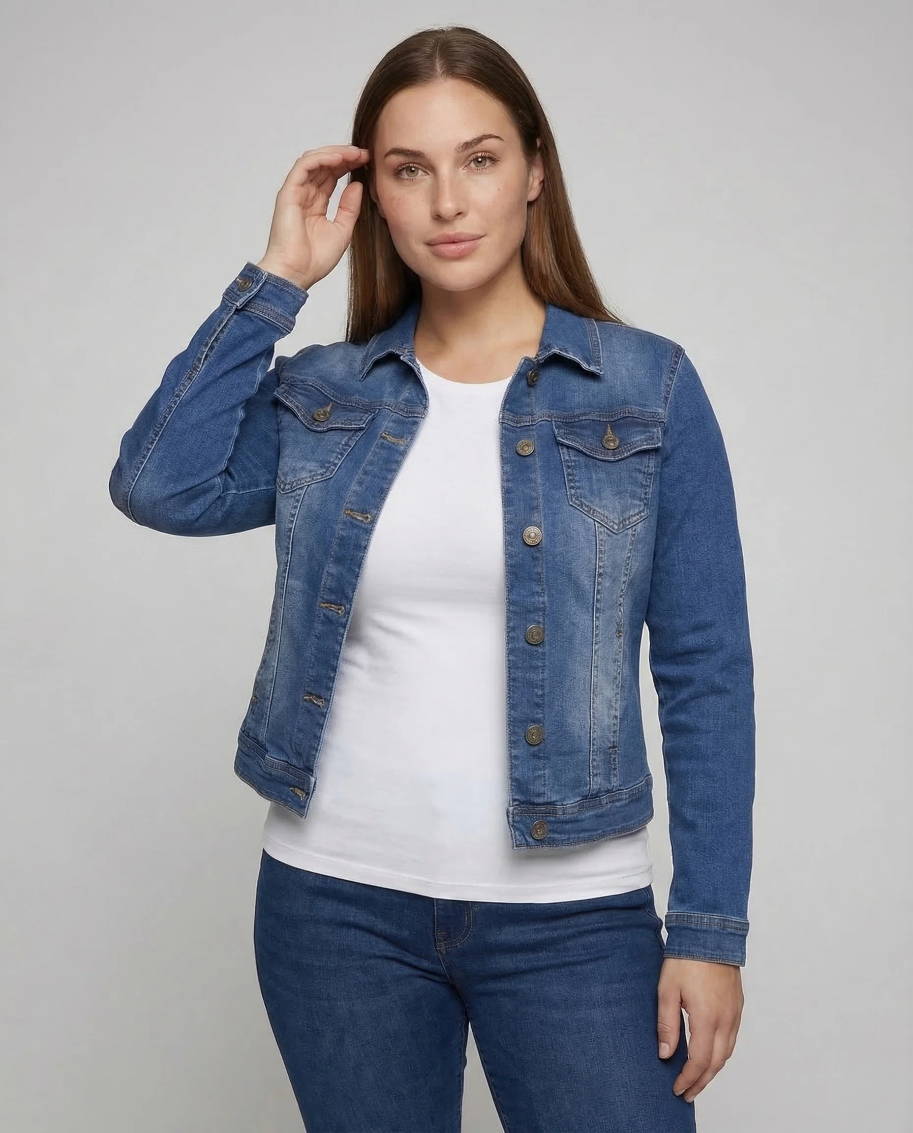 Damen Jeansjacke Tailliert Elastisch - Image 2