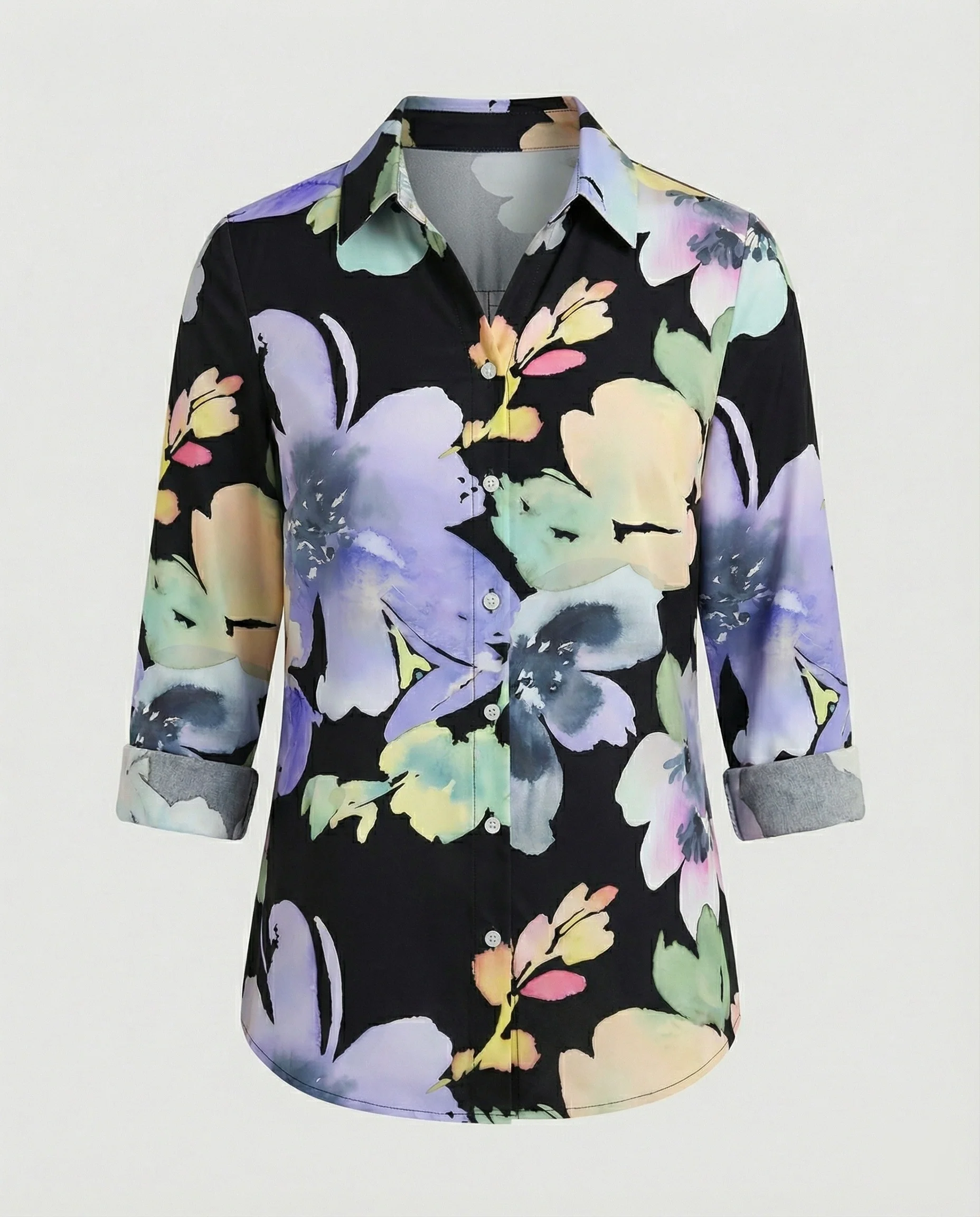 Hemdbluse Seidenoptik Damen Floral - Image 18
