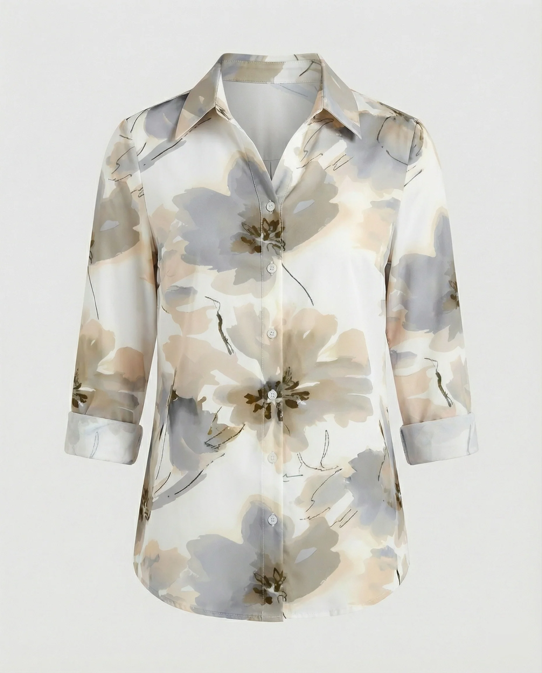 Hemdbluse Seidenoptik Damen Floral - Image 21