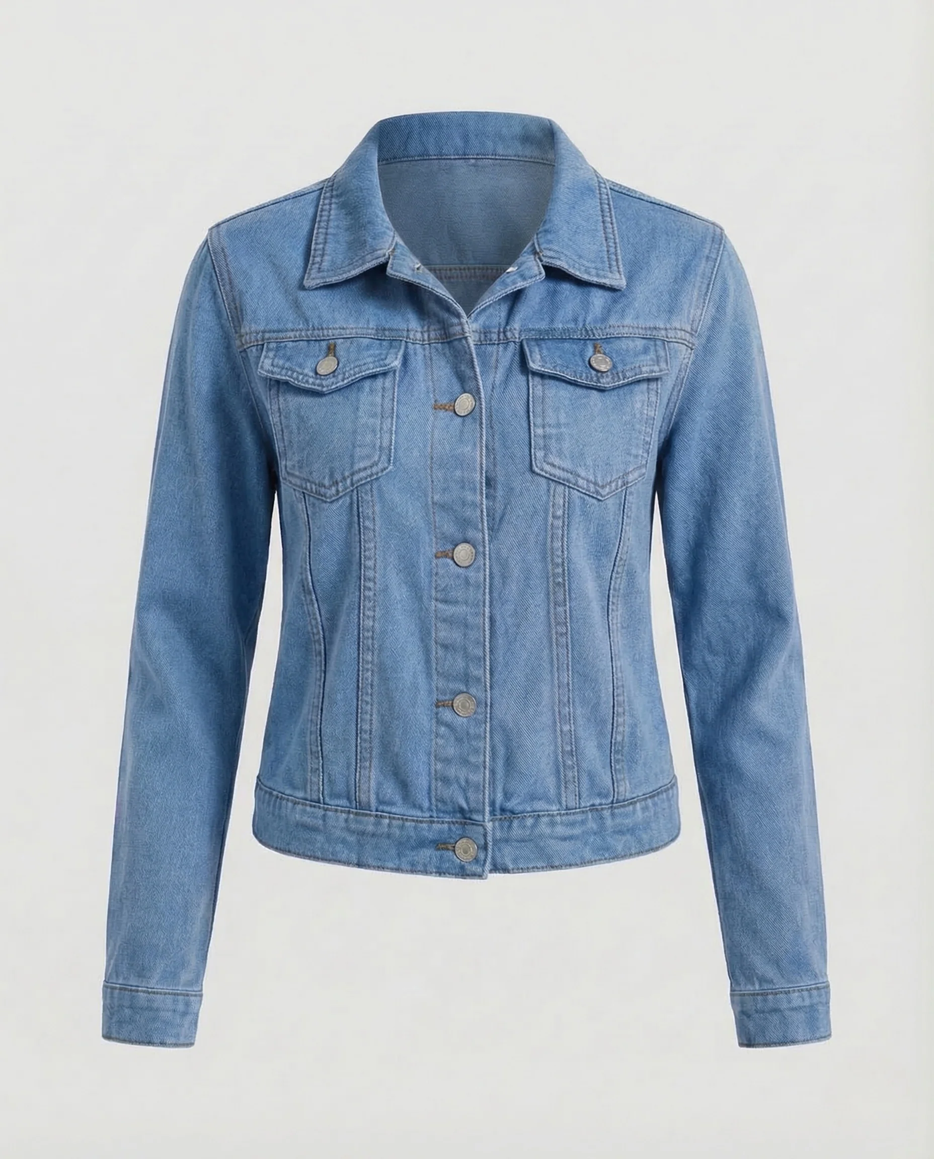 Damen Jeansjacke Tailliert Brusttaschen - Image 7
