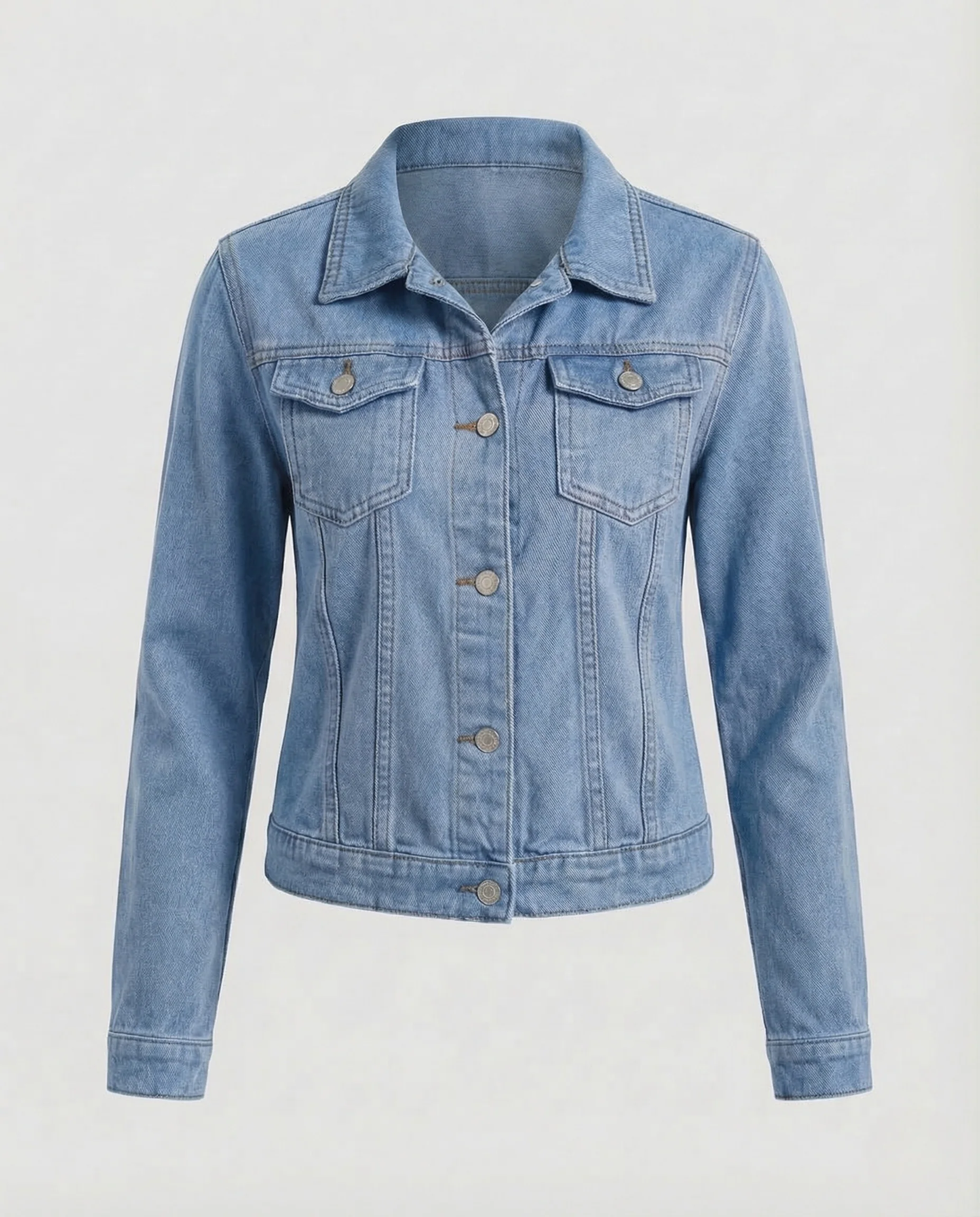 Damen Jeansjacke Tailliert Brusttaschen - Image 8