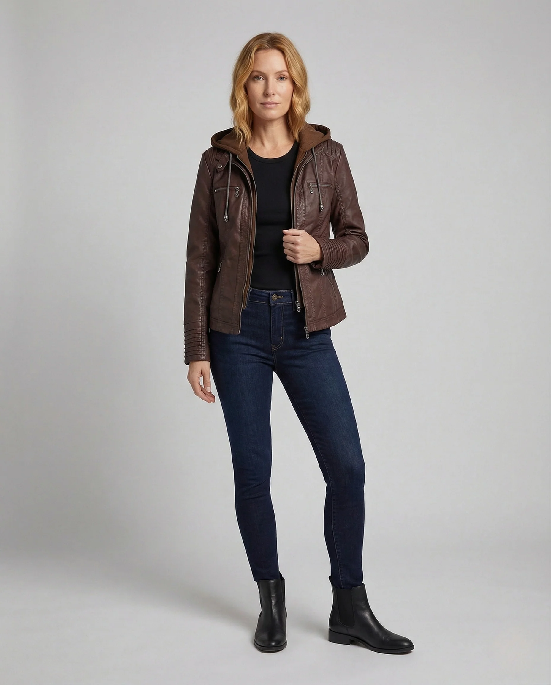 Damen Kunstlederjacke mit Kapuze - Image 2