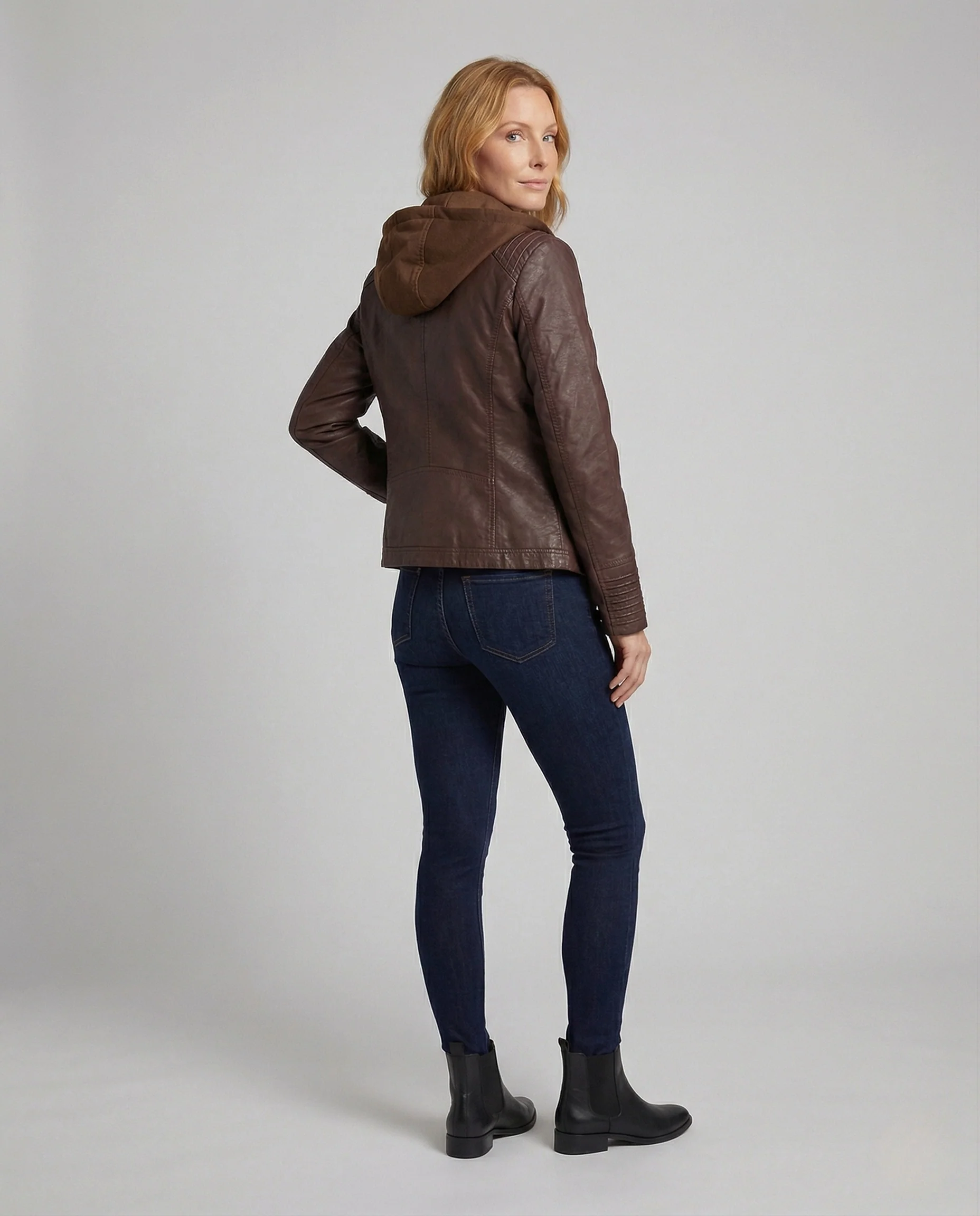 Damen Kunstlederjacke mit Kapuze - Image 3