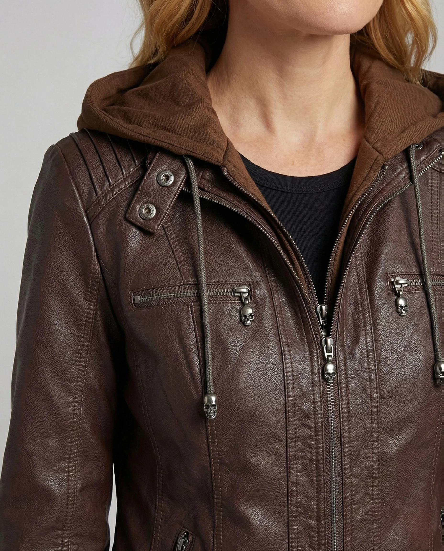 Damen Kunstlederjacke mit Kapuze - Image 4