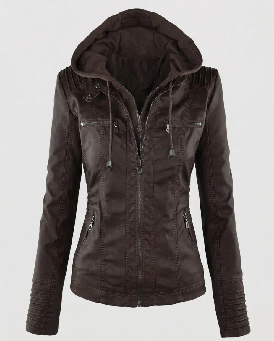 Damen Kunstlederjacke mit Kapuze - Image 5
