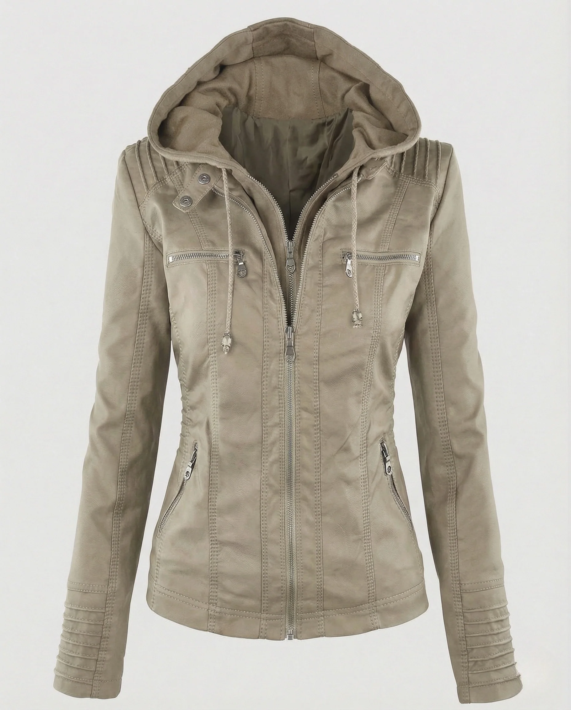 Damen Kunstlederjacke mit Kapuze - Image 7