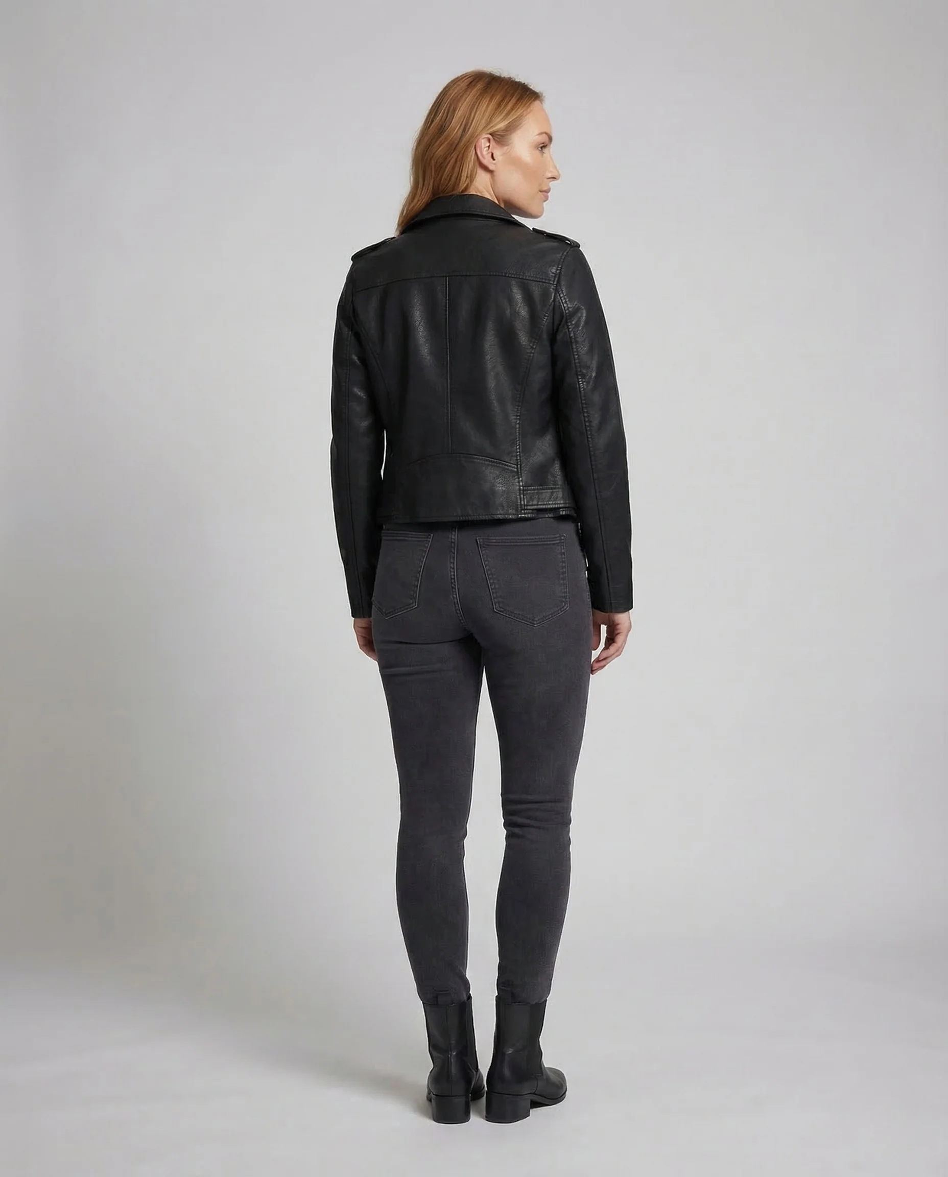 Damen Kunstleder Bikerjacke Schnallenbund - Image 4
