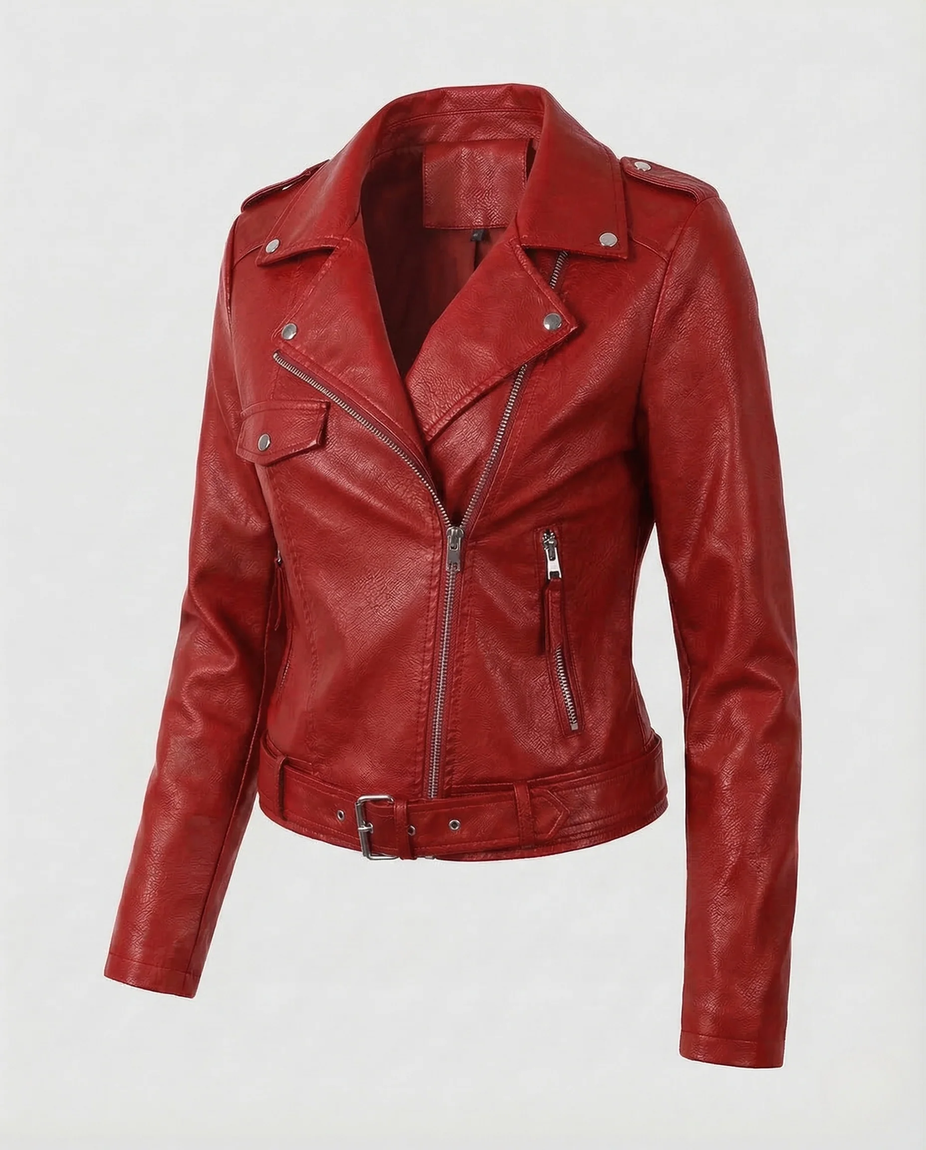 Damen Kunstleder Bikerjacke Schnallenbund - Image 7