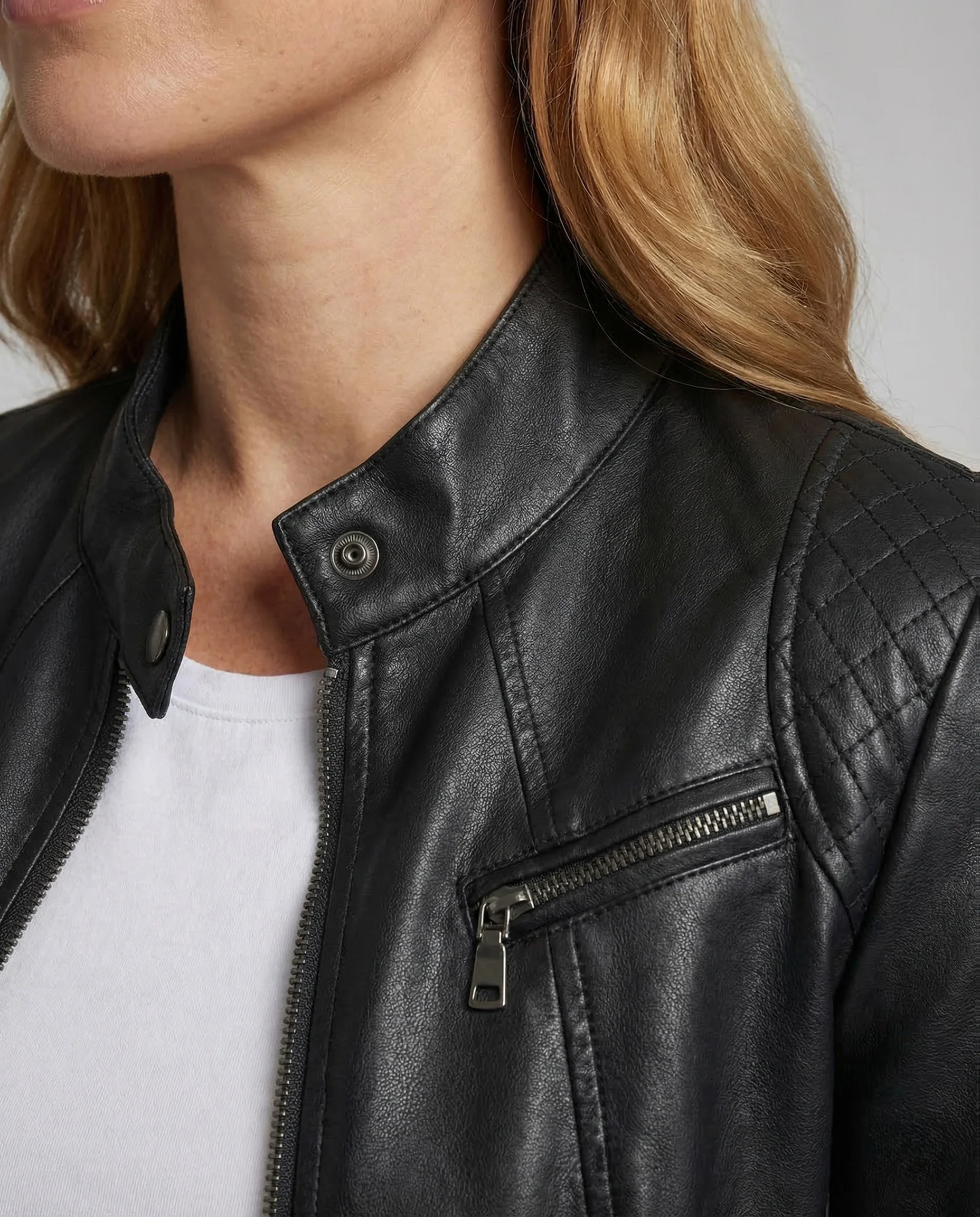 Damen Kunstleder Bikerjacke Steppärmel - Image 3