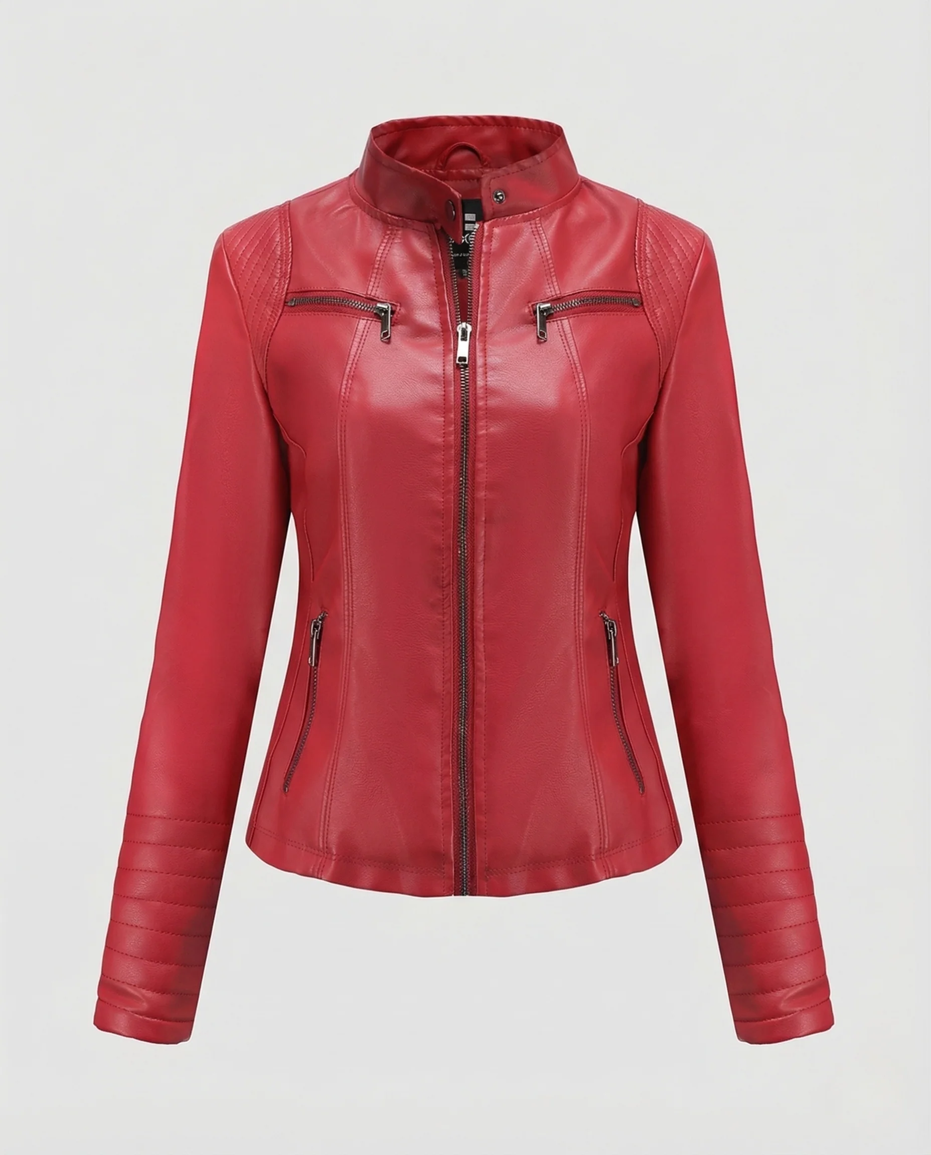 Damen Kunstleder Bikerjacke Steppärmel - Image 5