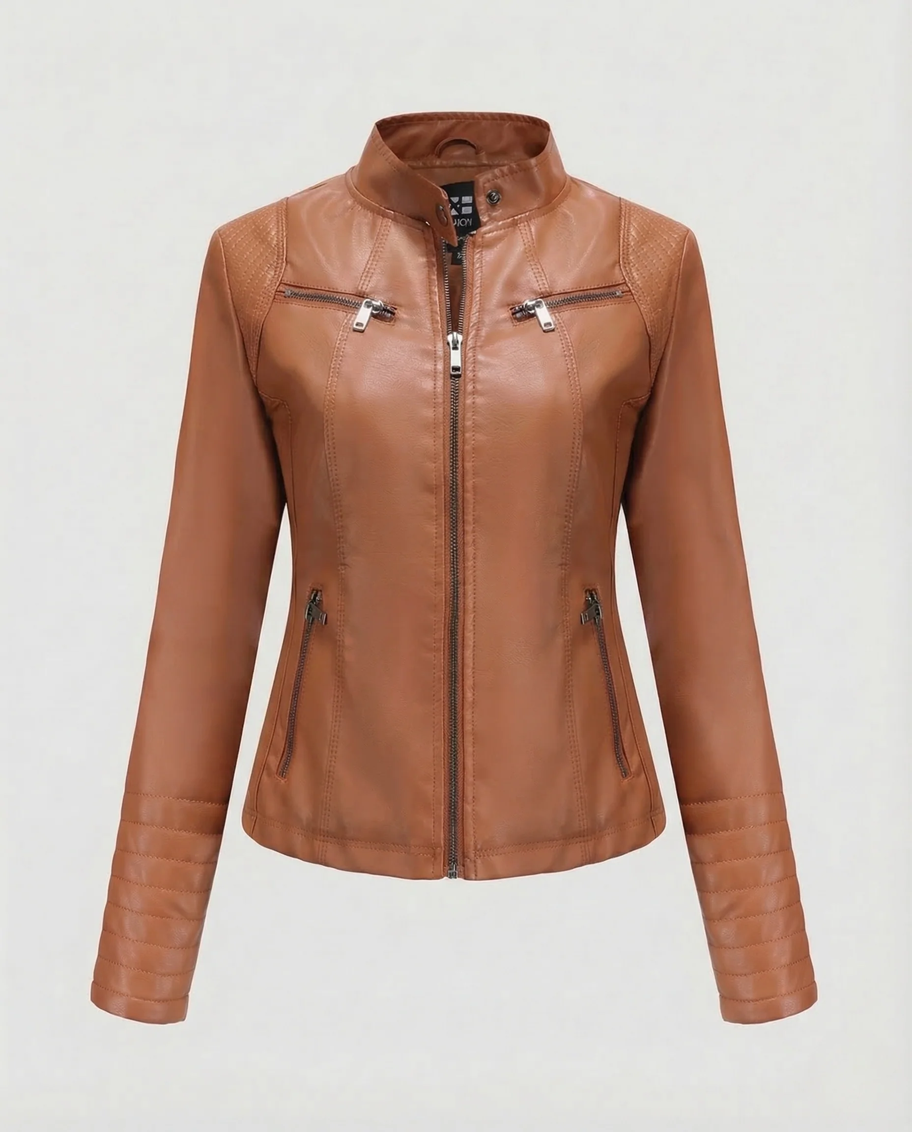 Damen Kunstleder Bikerjacke Steppärmel - Image 6
