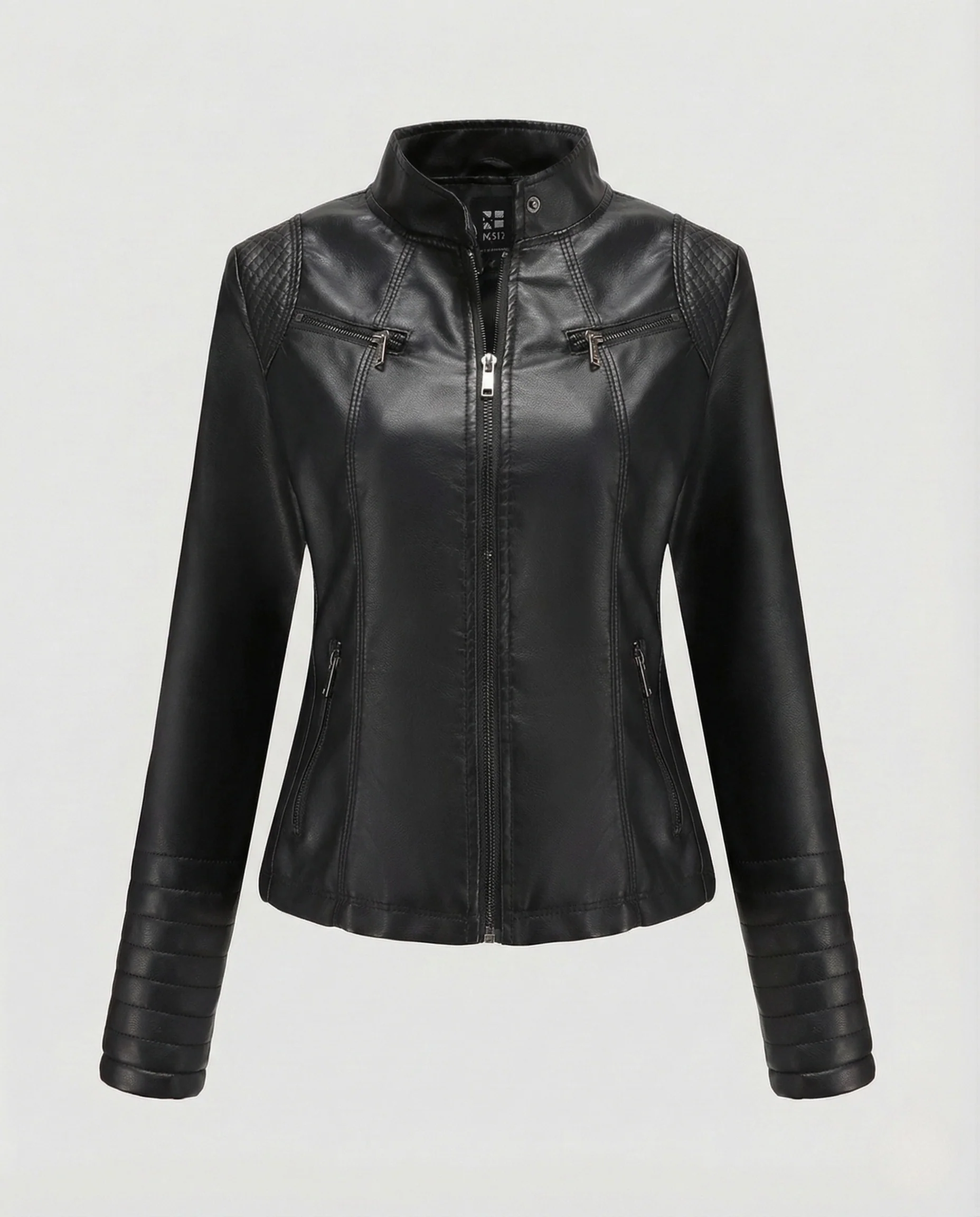 Damen Kunstleder Bikerjacke Steppärmel - Image 7