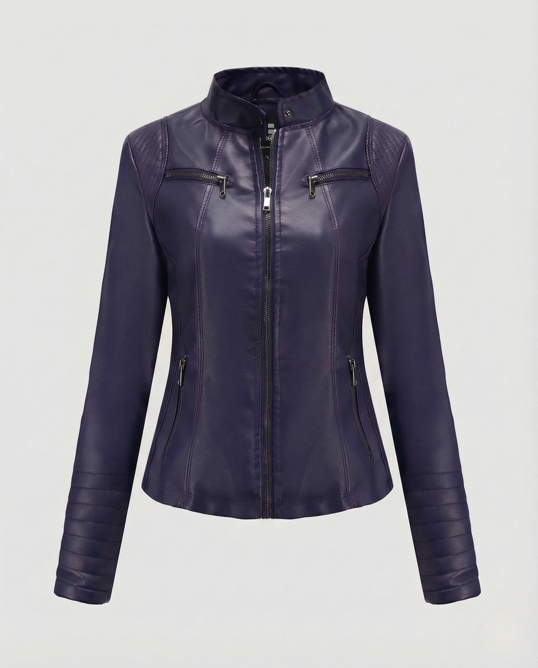 Damen Kunstleder Bikerjacke Steppärmel - Image 9