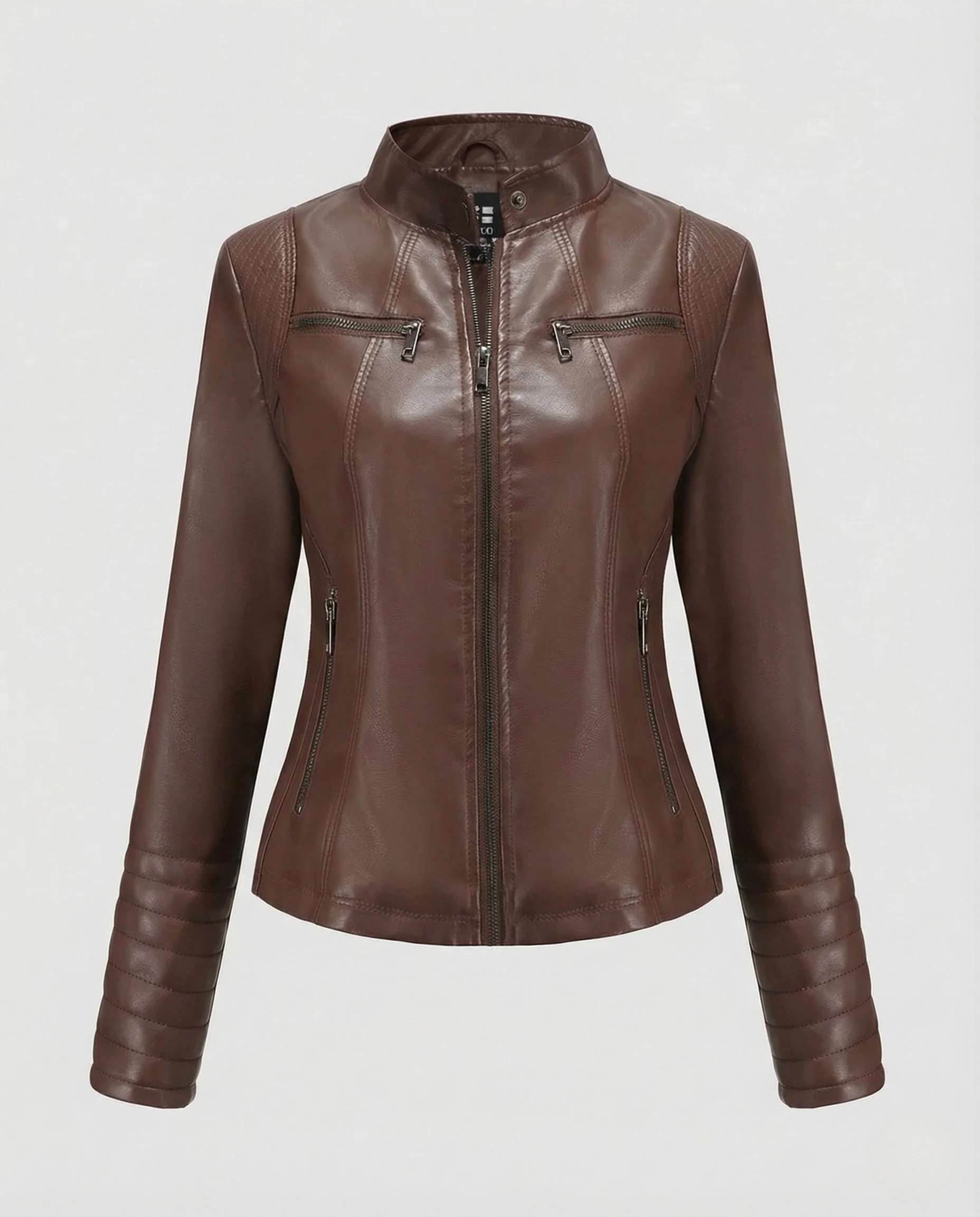 Damen Kunstleder Bikerjacke mit Stehkragen & Steppärmeln - Image 7
