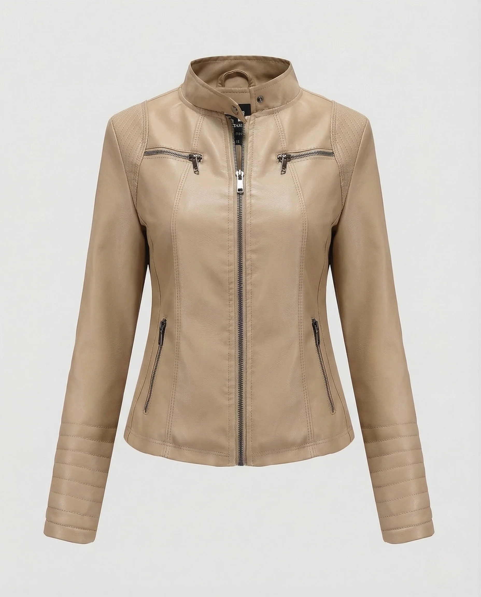Damen Kunstleder Bikerjacke mit Stehkragen & Steppärmeln - Image 8