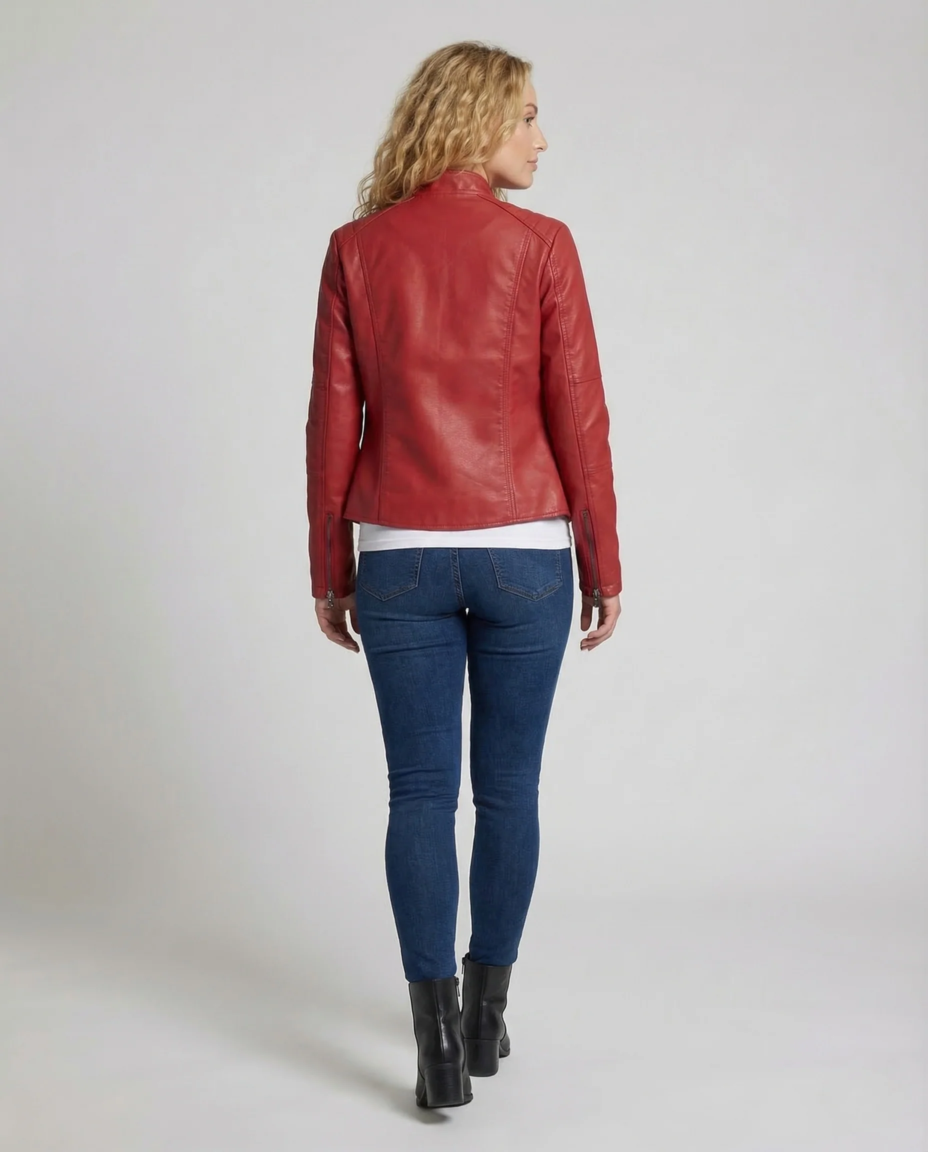 Damen Kunstlederjacke Tailliert Stehkragen - Image 4