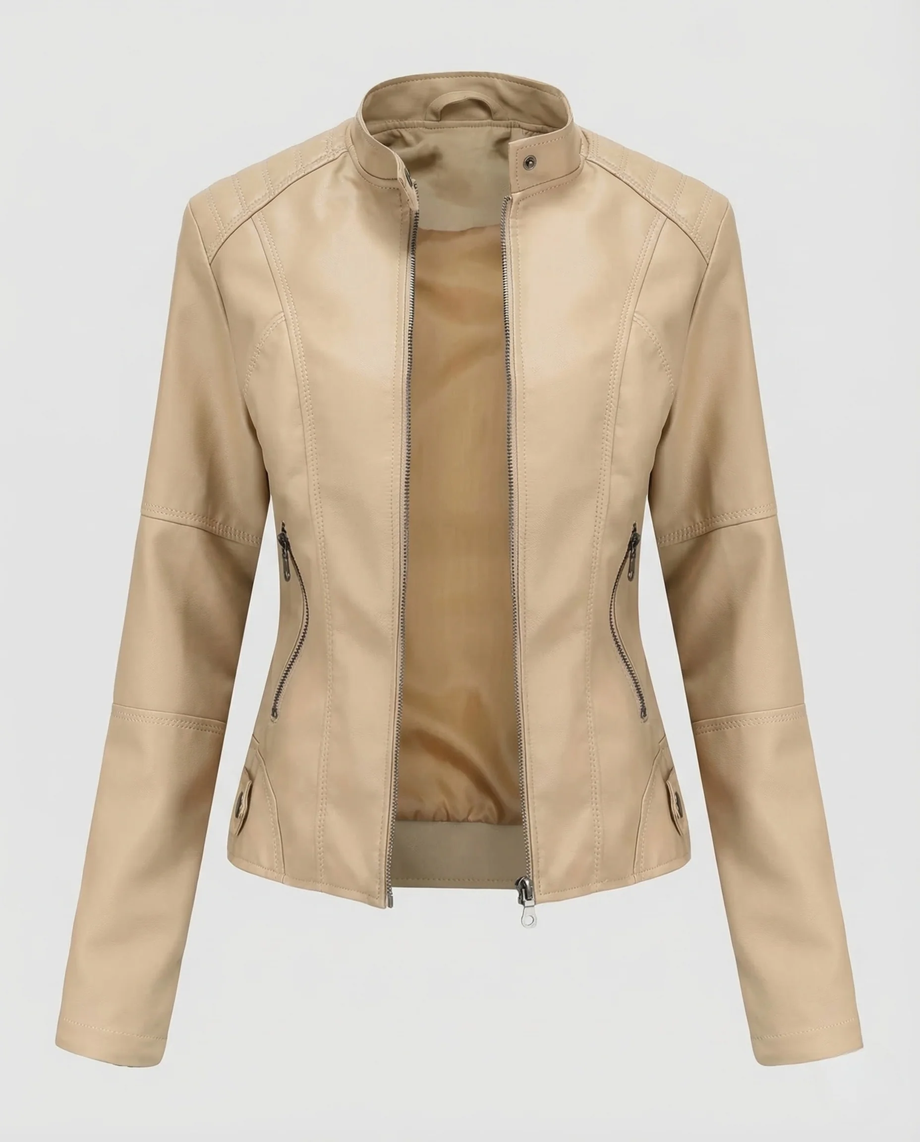 Damen Kunstlederjacke Tailliert Stehkragen - Image 6