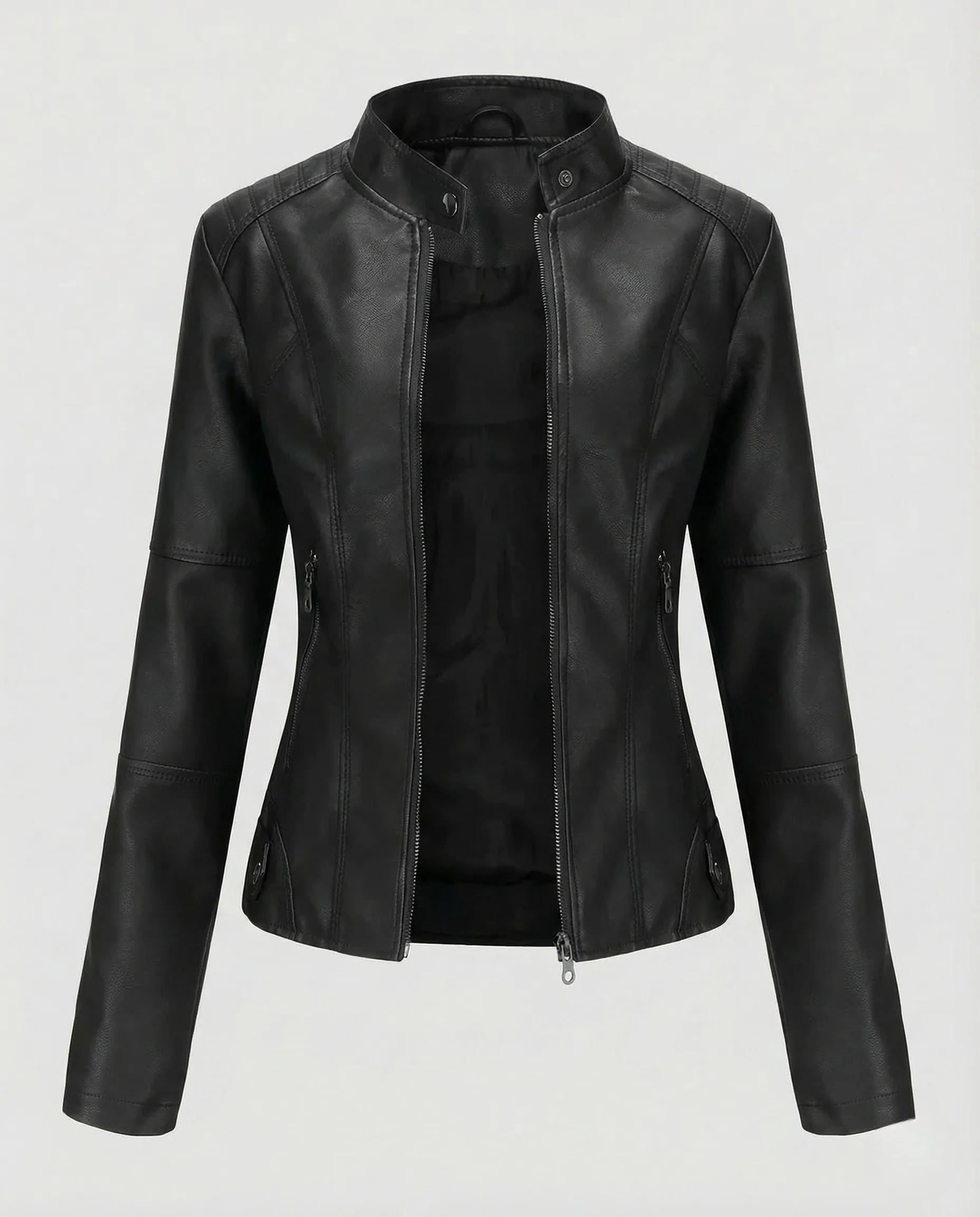 Damen Kunstlederjacke Tailliert Stehkragen - Image 7