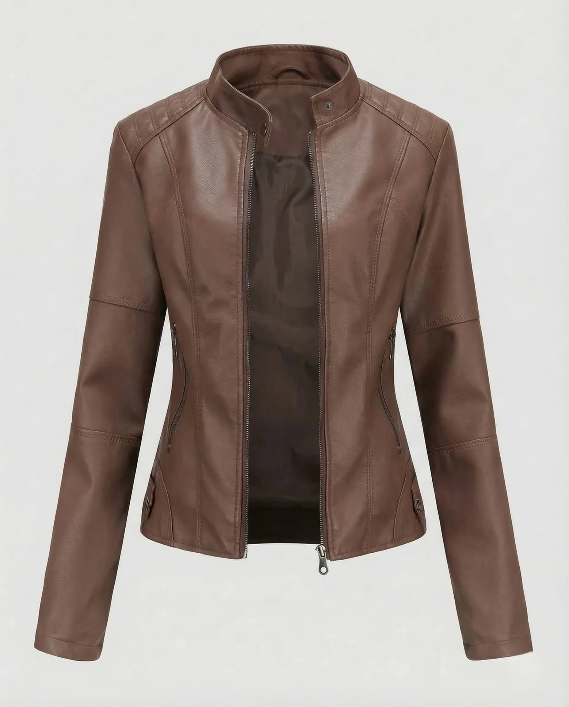 Damen Kunstlederjacke Tailliert Stehkragen - Image 8