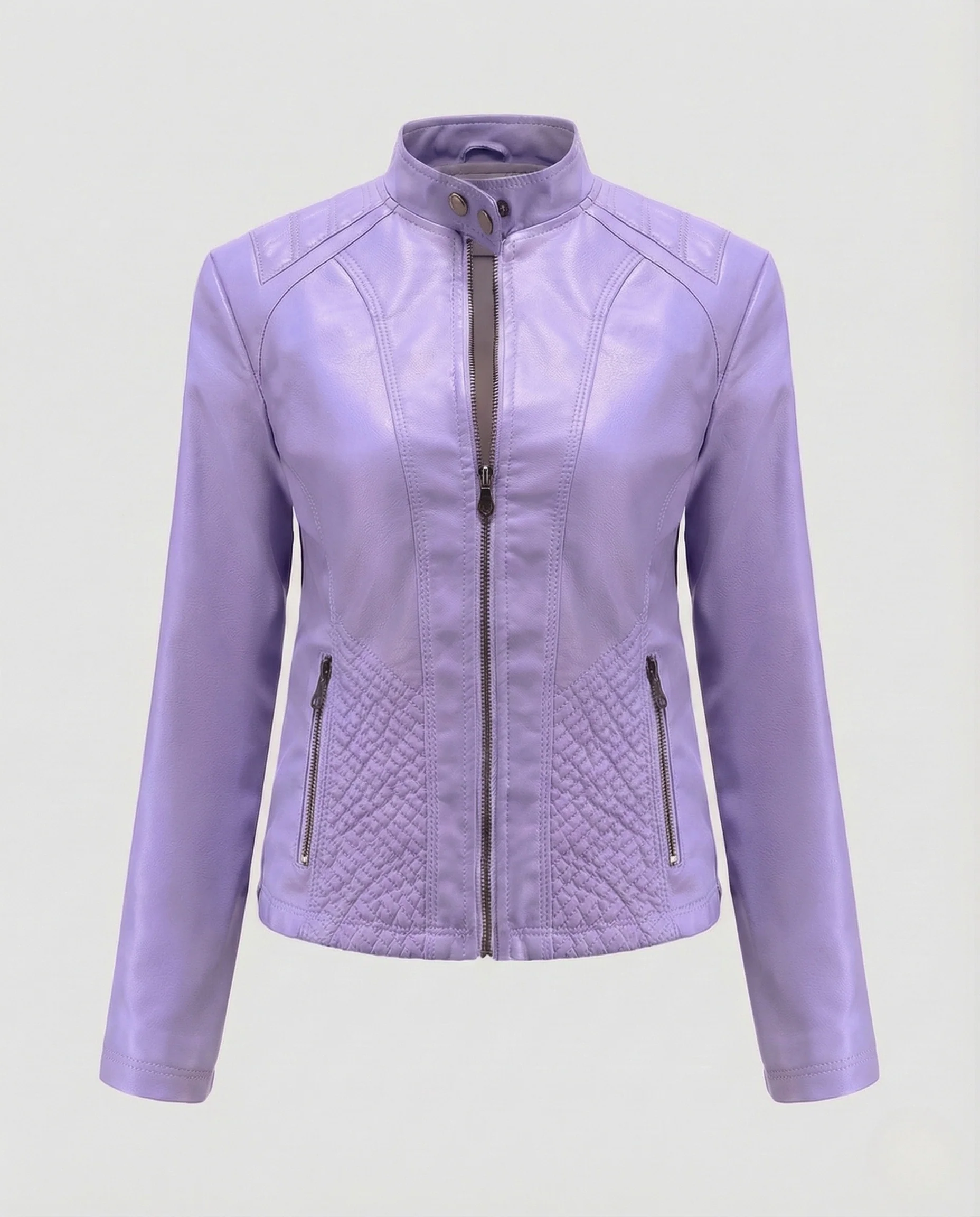 Damen Taillierte Kunstlederjacke mit Stehkragen und Gesteppter Taille - Image 8