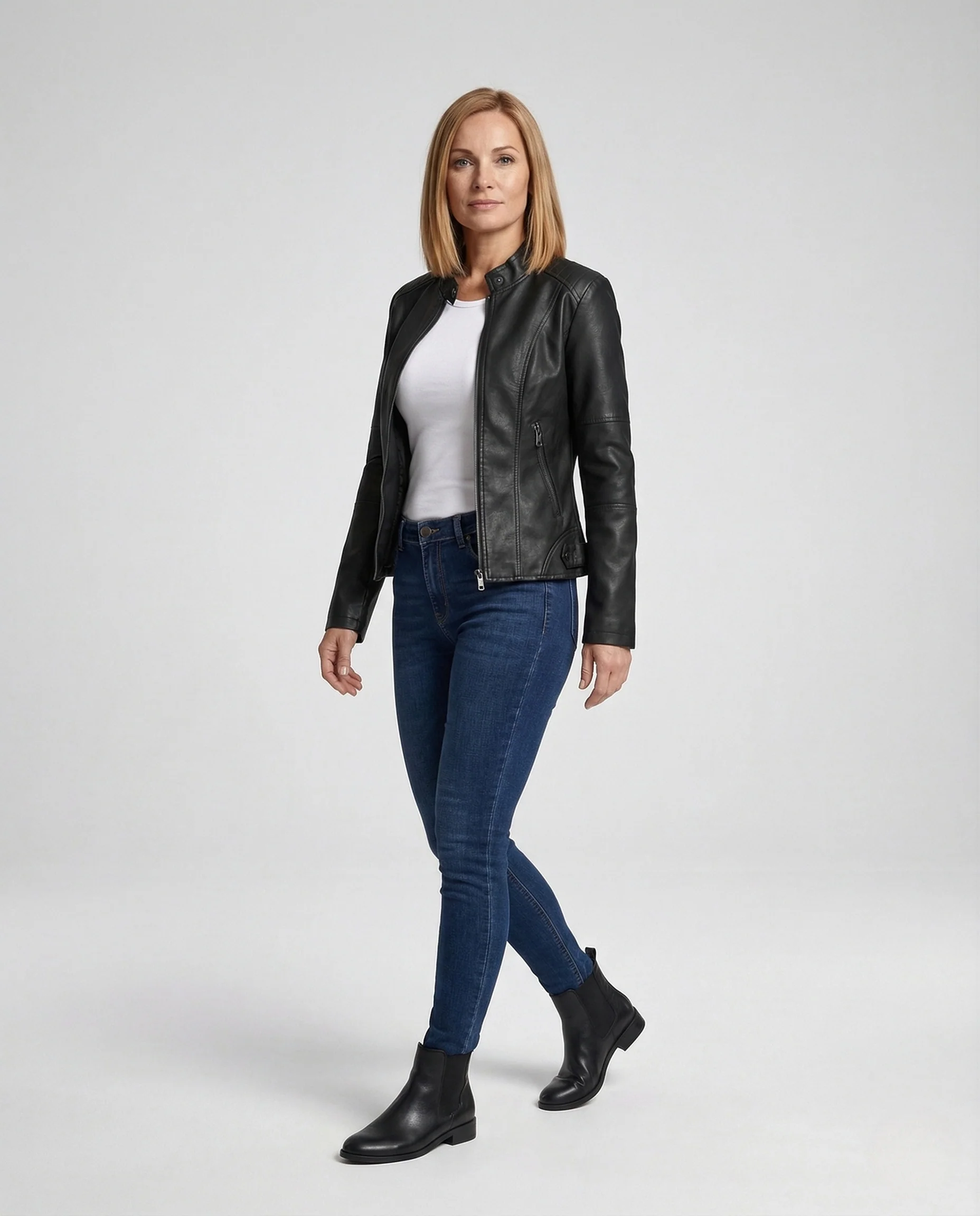 Damen Kunstlederjacke tailliert mit Stehkragen