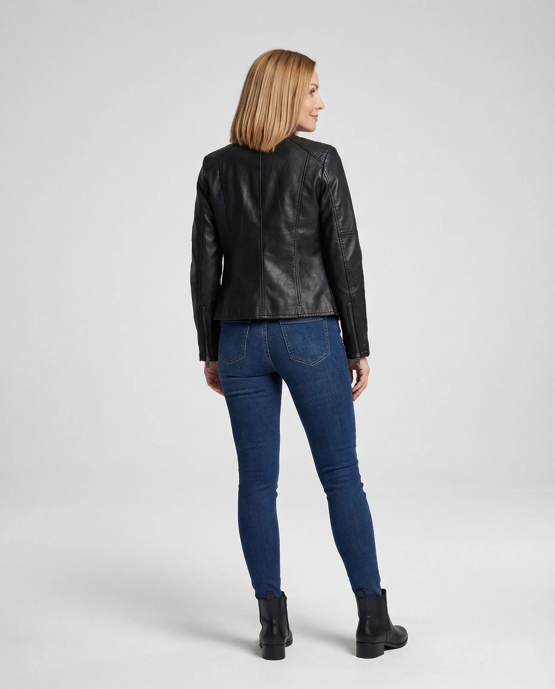 Damen Kunstlederjacke tailliert mit Stehkragen - Image 4