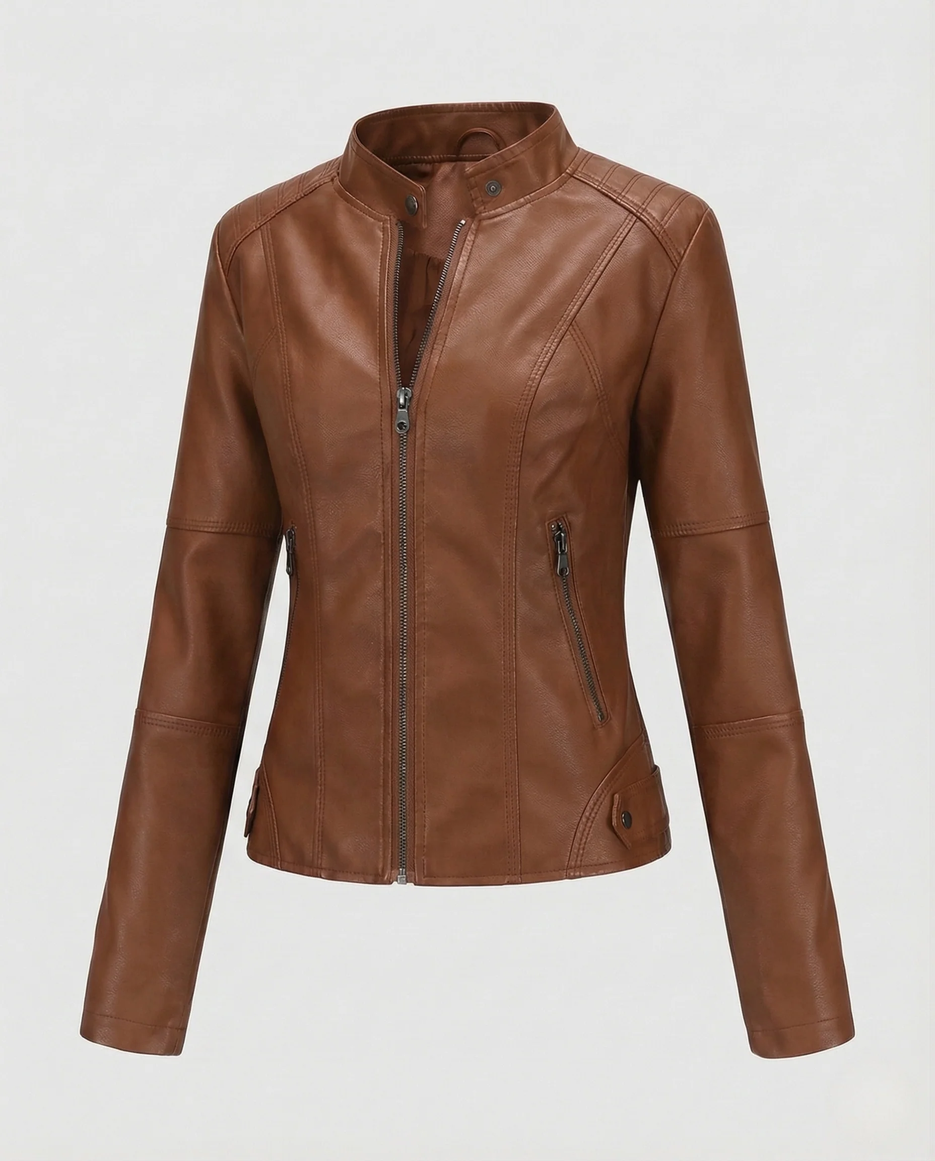 Damen Kunstlederjacke mit Reißverschlusstaschen Slim Jacket - Image 10