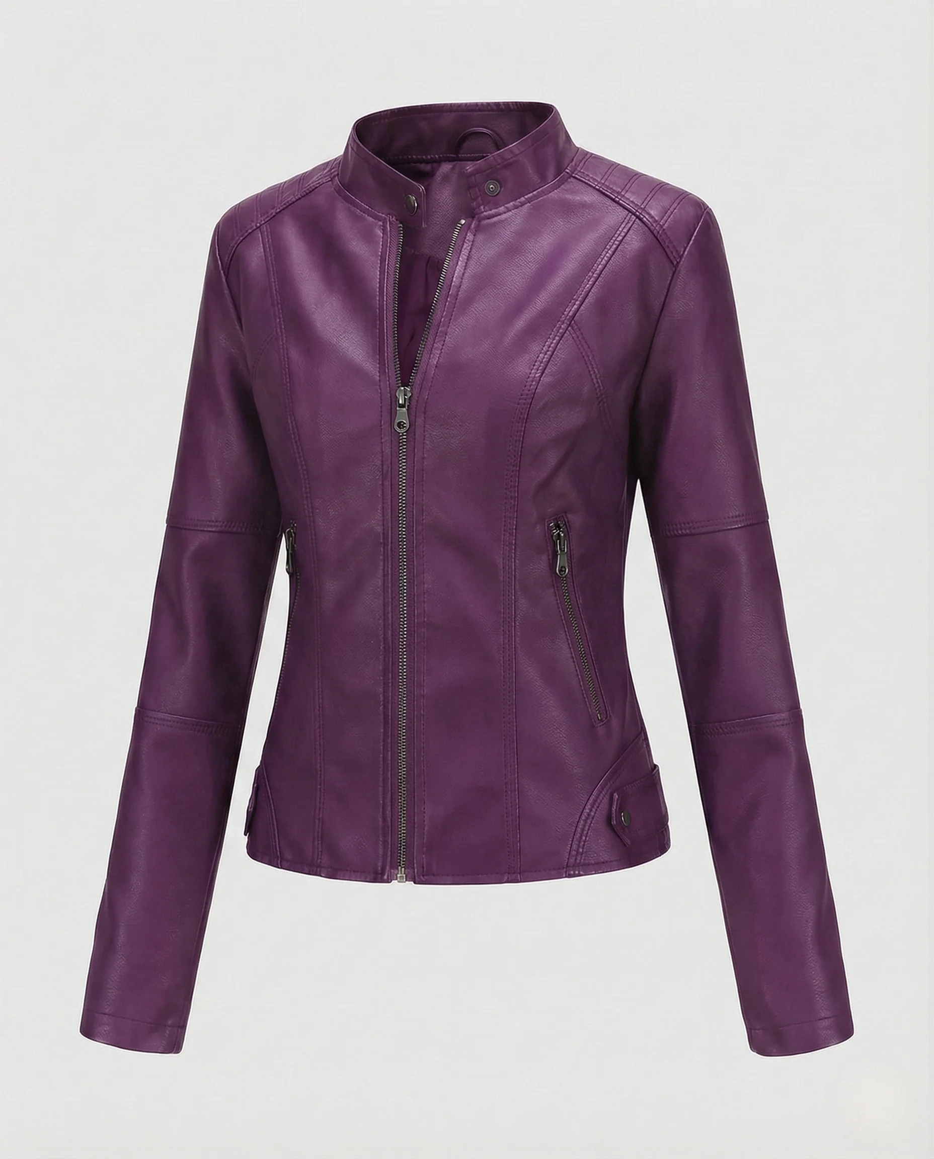 Damen Kunstlederjacke mit Reißverschlusstaschen Slim Jacket - Image 12